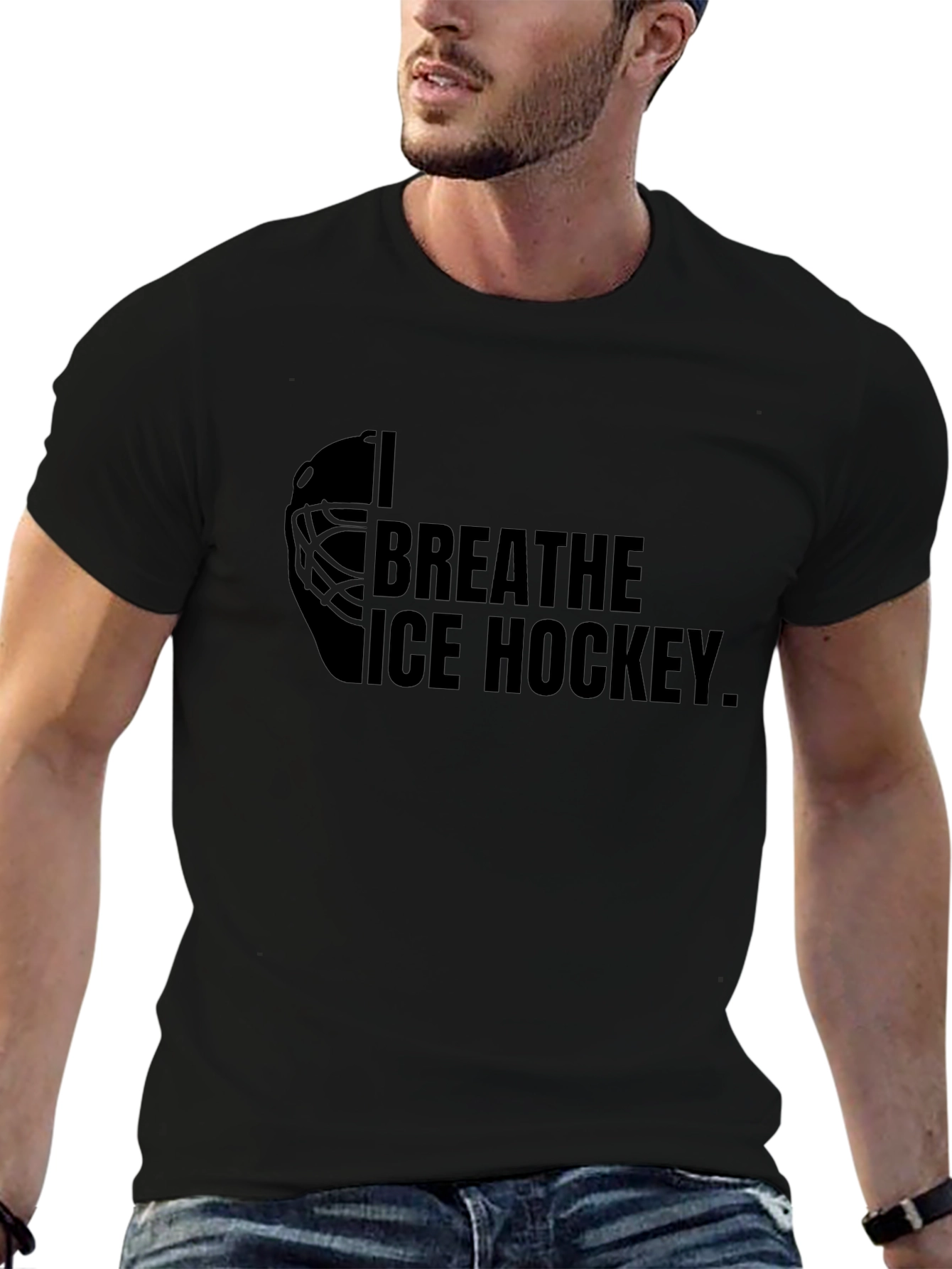 I Breathe Ice Hockey Black Graphic Tee Shirt