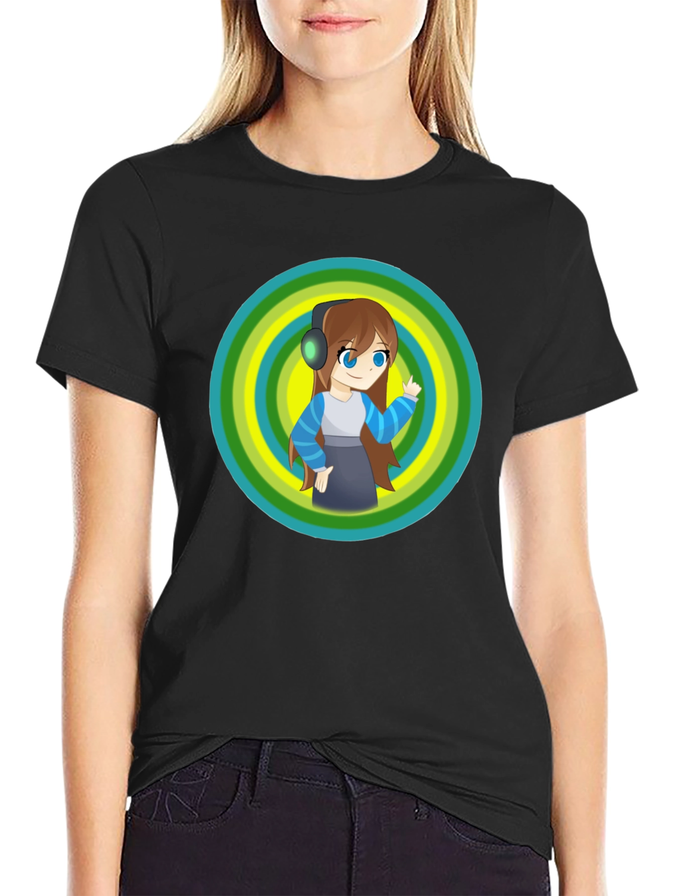 Anime Girl Graphic Black T-Shirt