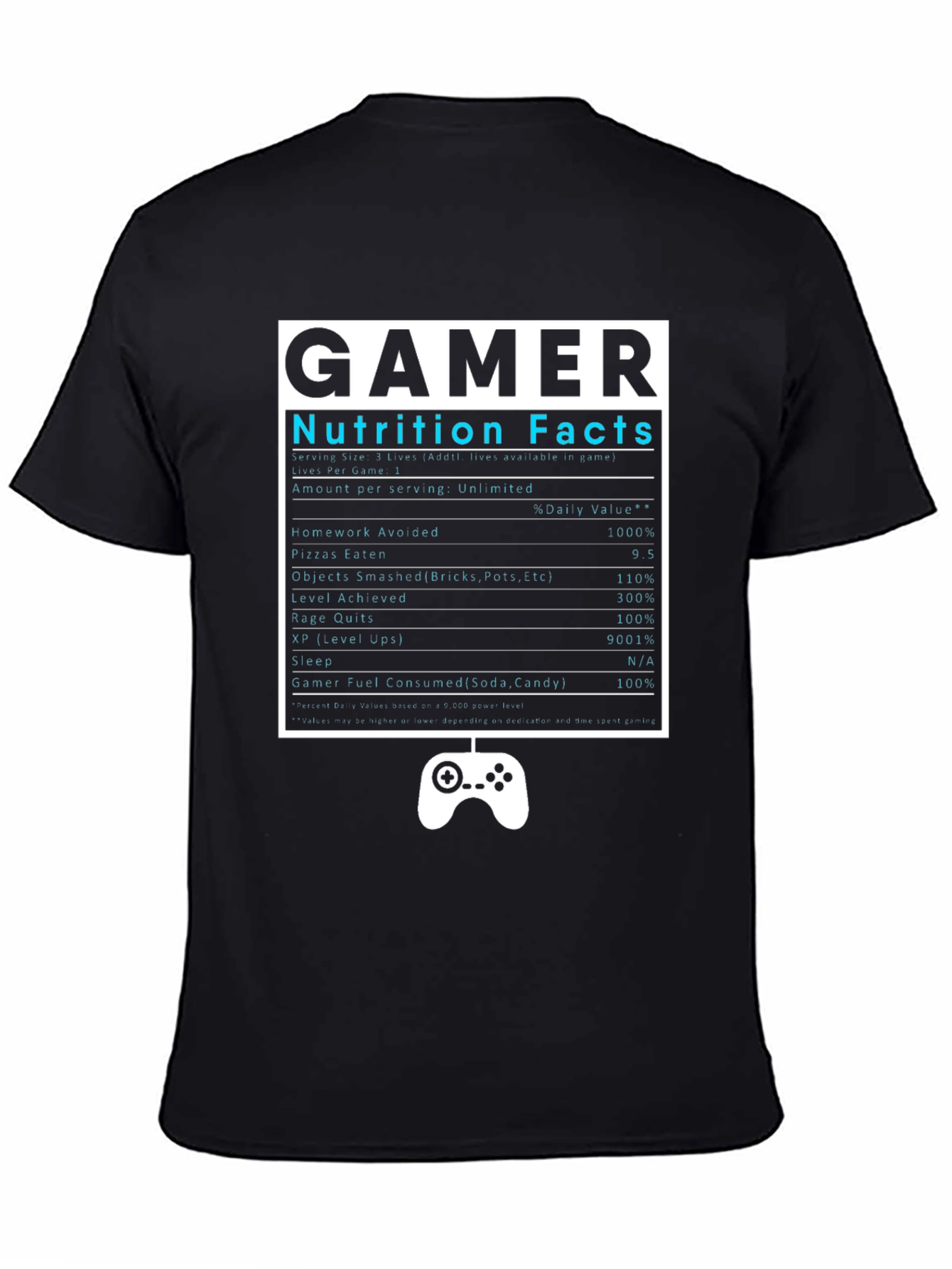 Gamer Nutrition Facts Black T-Shirt