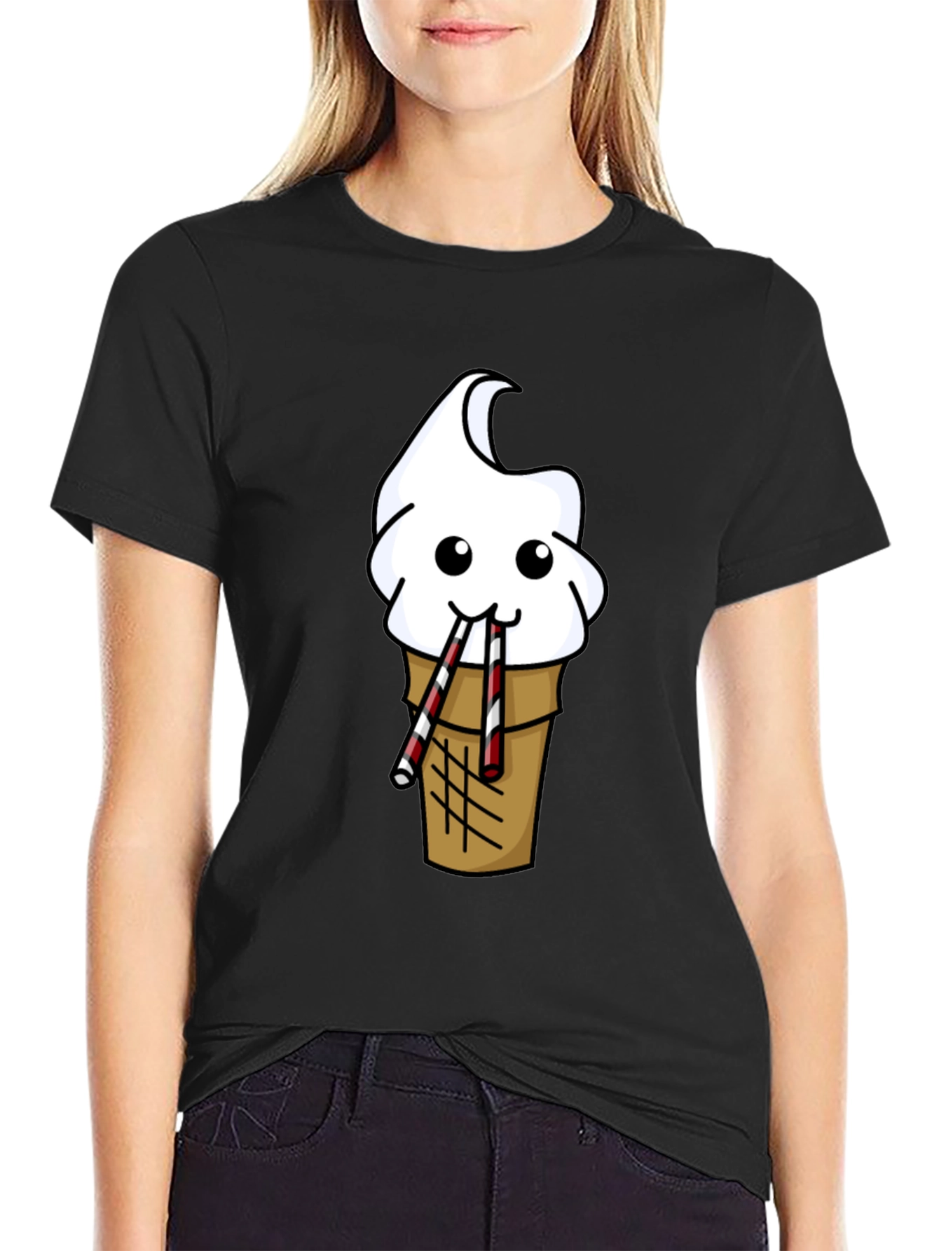 Funny Ice Cream Cone Graphic Tee - Black