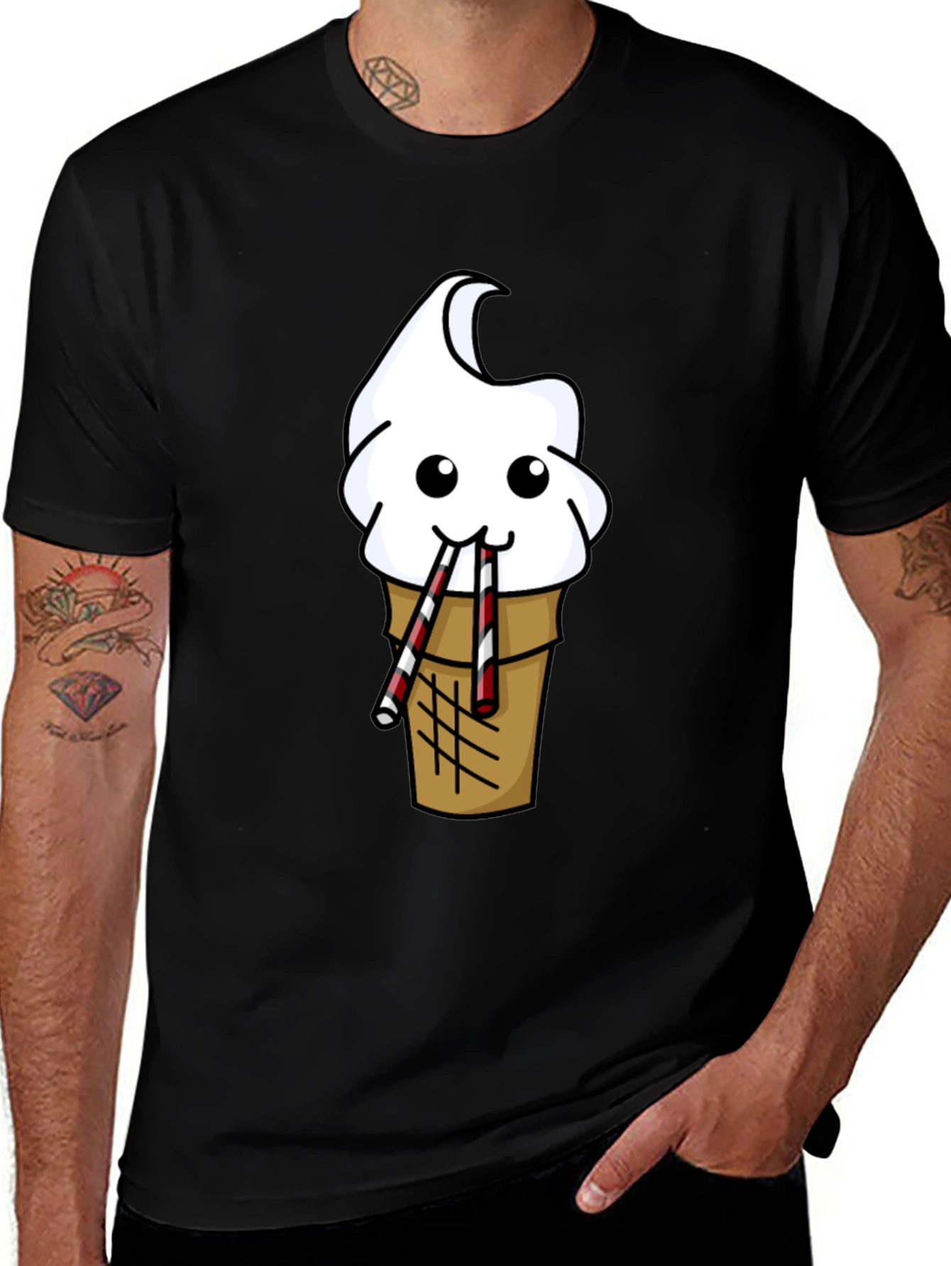 Funny Ice Cream Cone Graphic Tee - Black