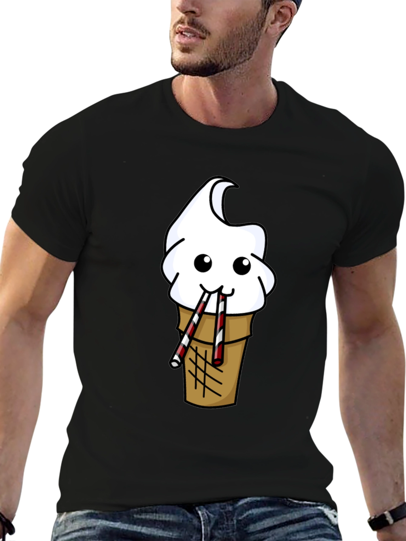 Funny Ice Cream Cone Graphic Tee - Black