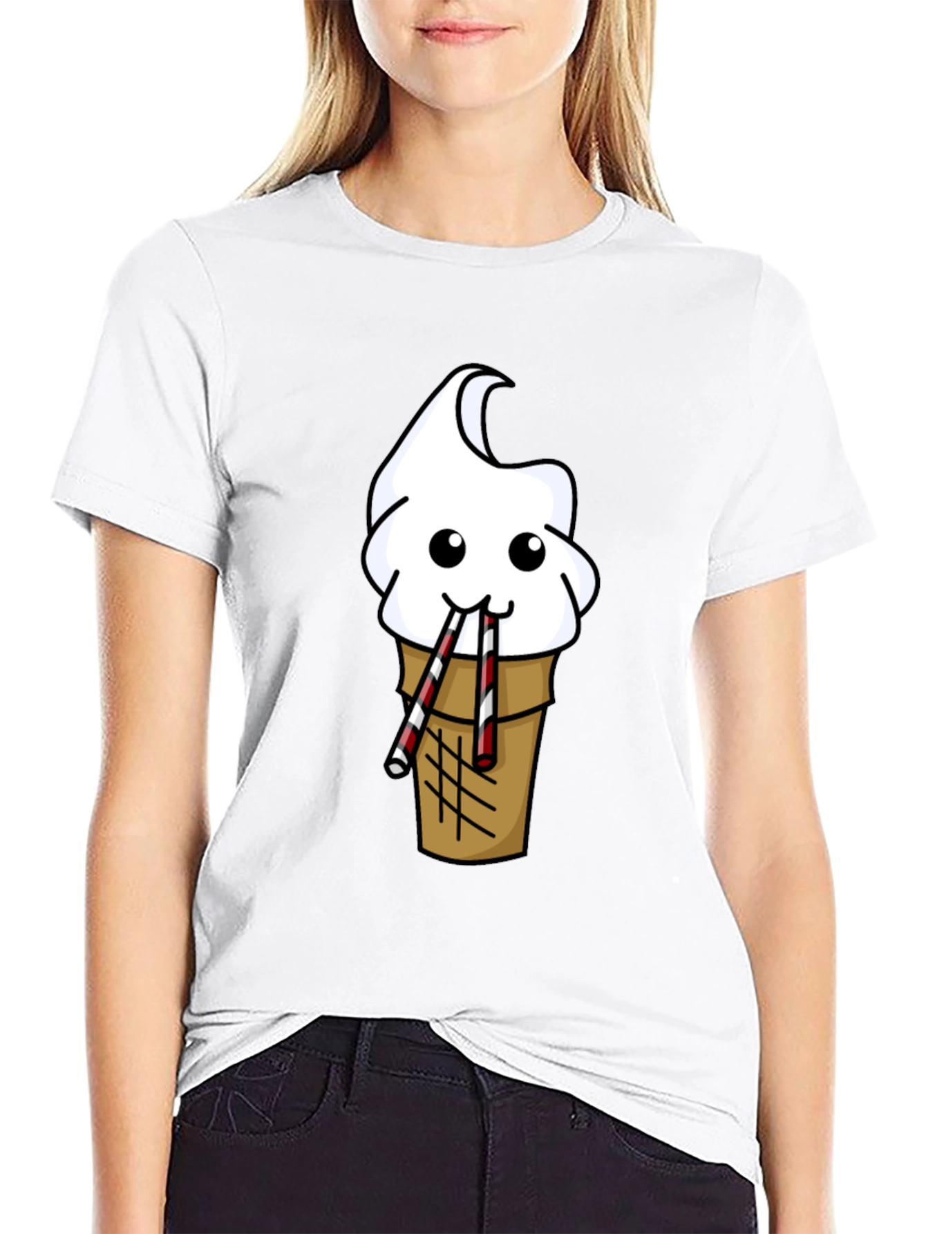 Funny Ice Cream Cone Graphic Tee - Black