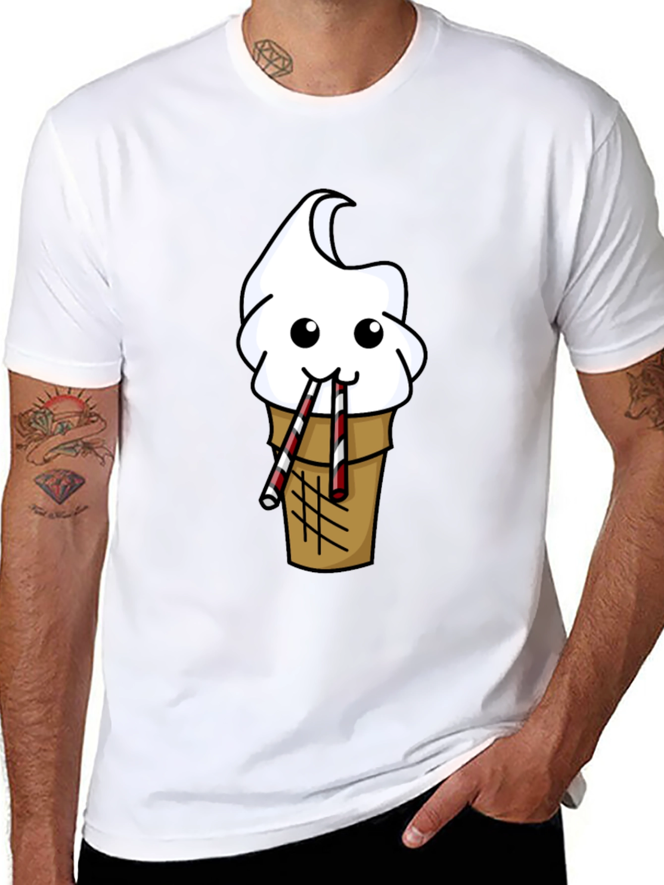 Funny Ice Cream Cone Graphic Tee - Black
