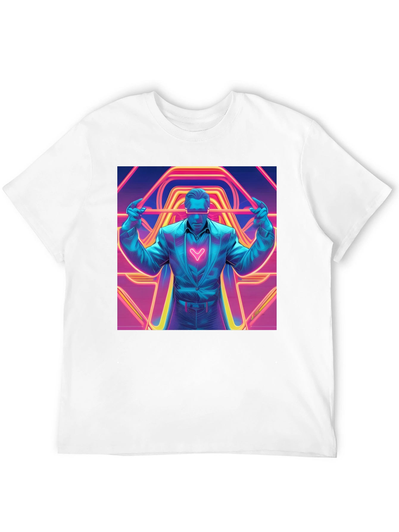 Retro Synthwave Neon Heart Graphic Tee - Black