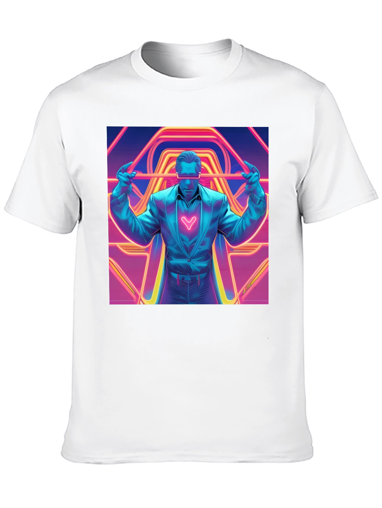 Retro Synthwave Neon Heart Graphic Tee - Black