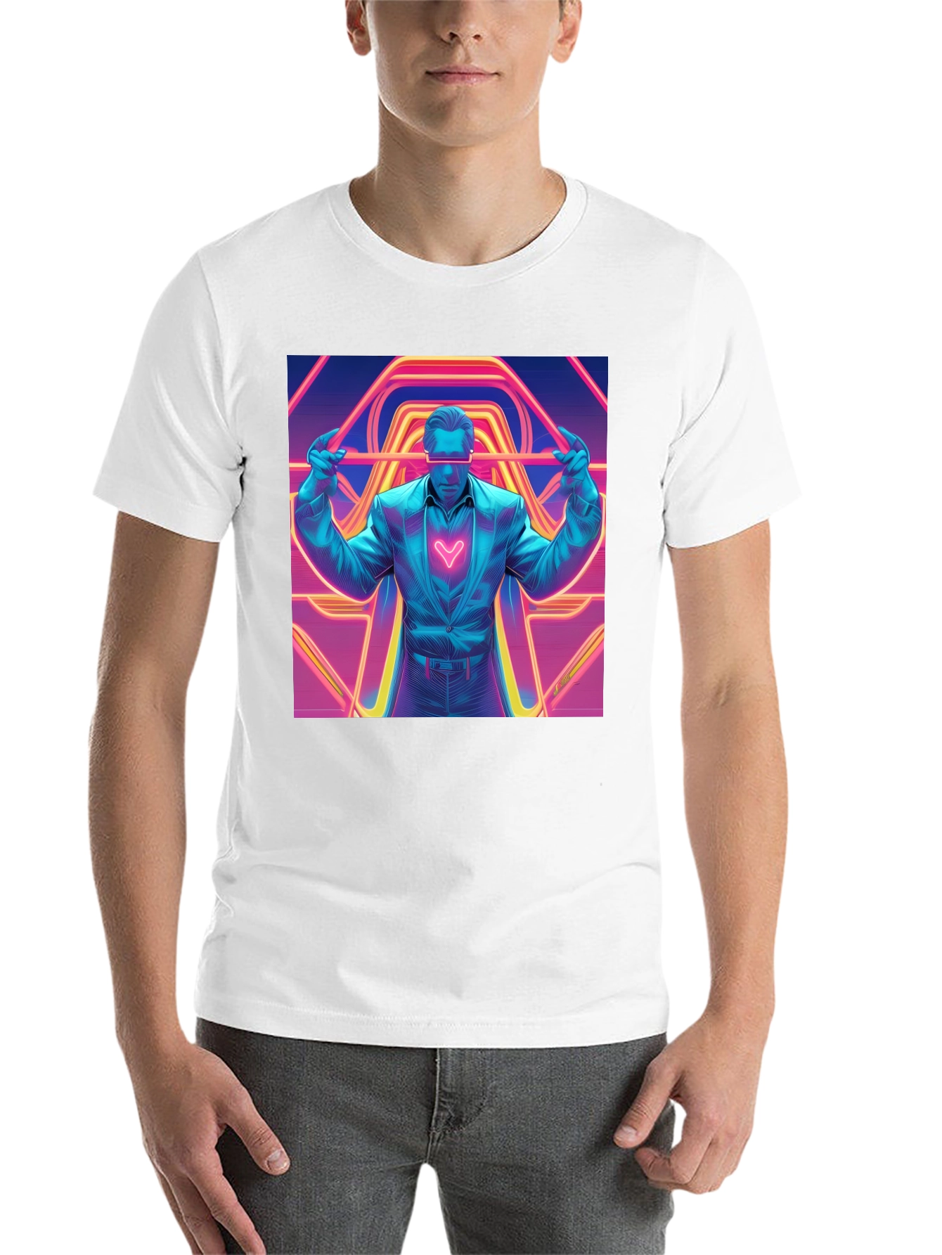 Retro Synthwave Neon Heart Graphic Tee - Black