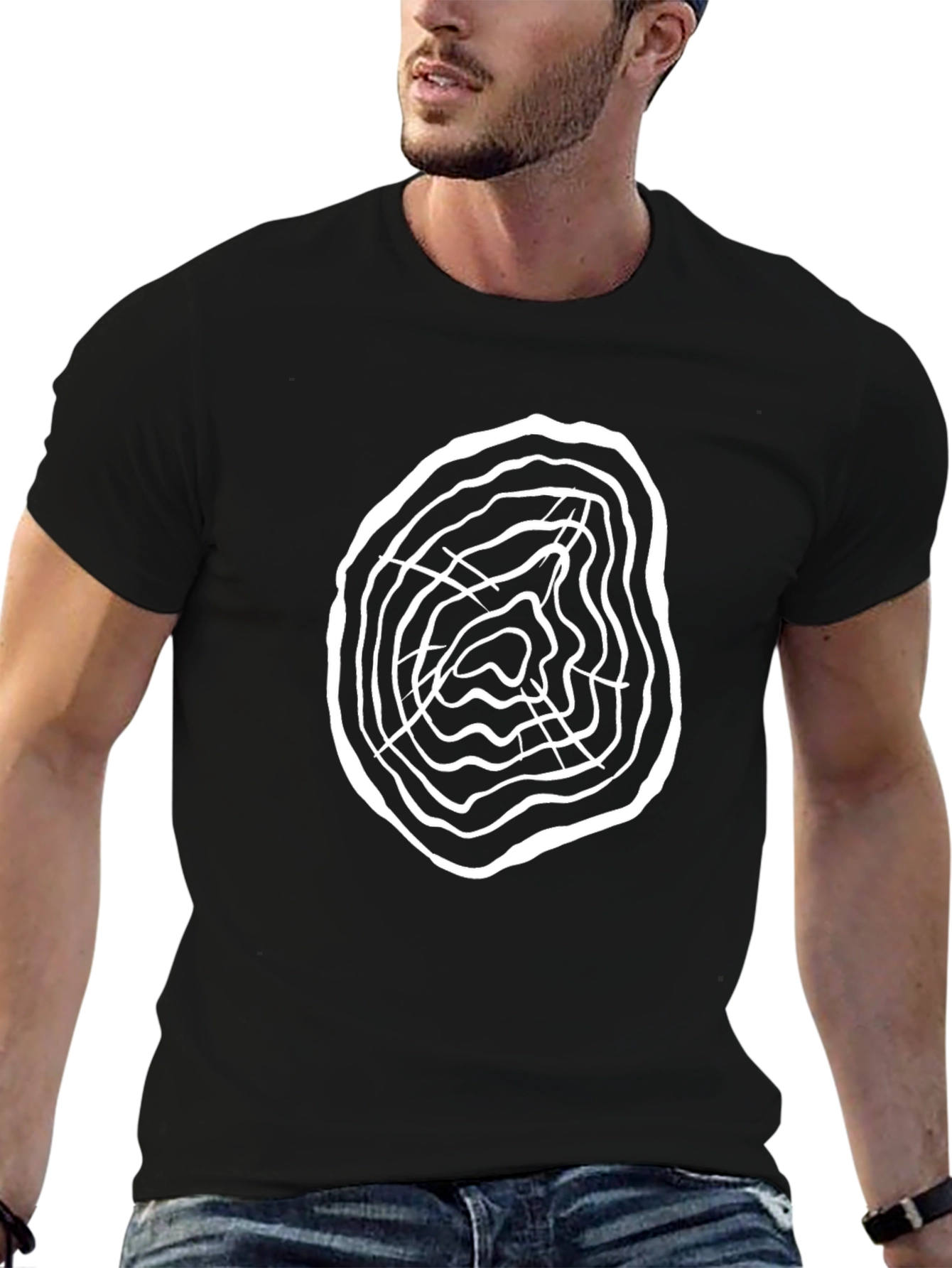 Unique Tree Ring Graphic Black T-Shirt