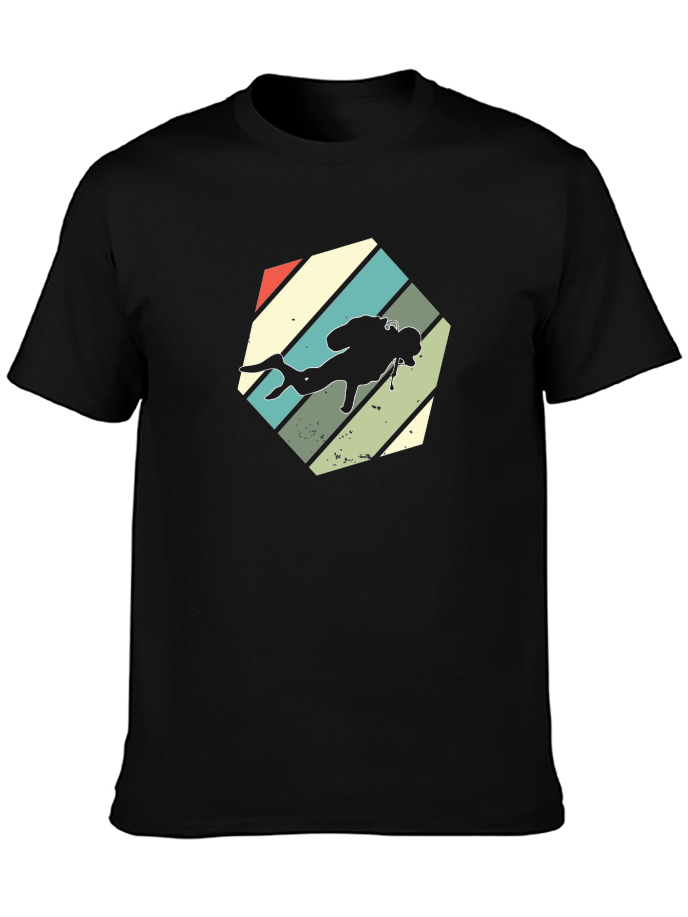 Retro Scuba Diver Graphic T-Shirt - Black