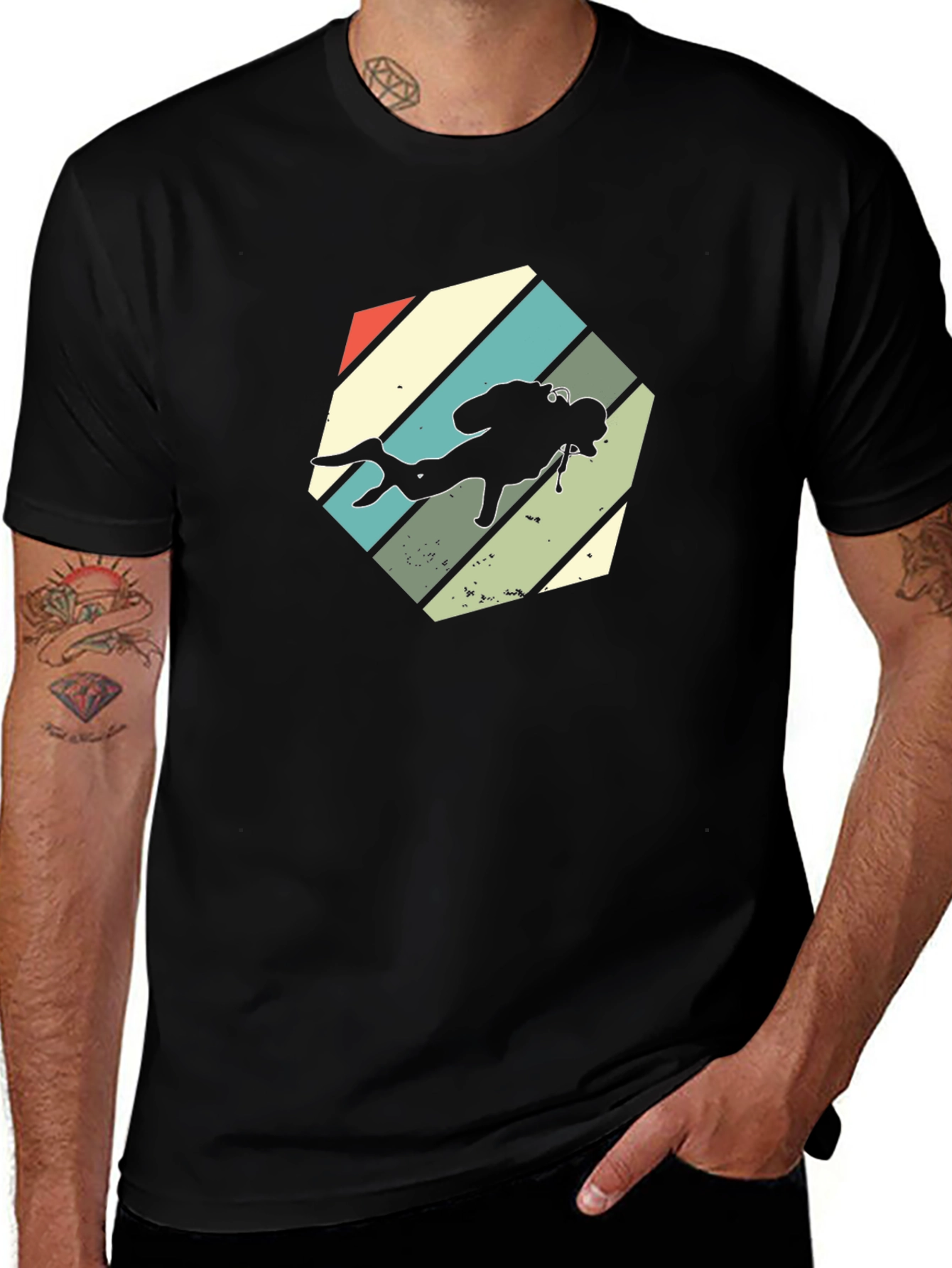 Retro Scuba Diver Graphic T-Shirt - Black