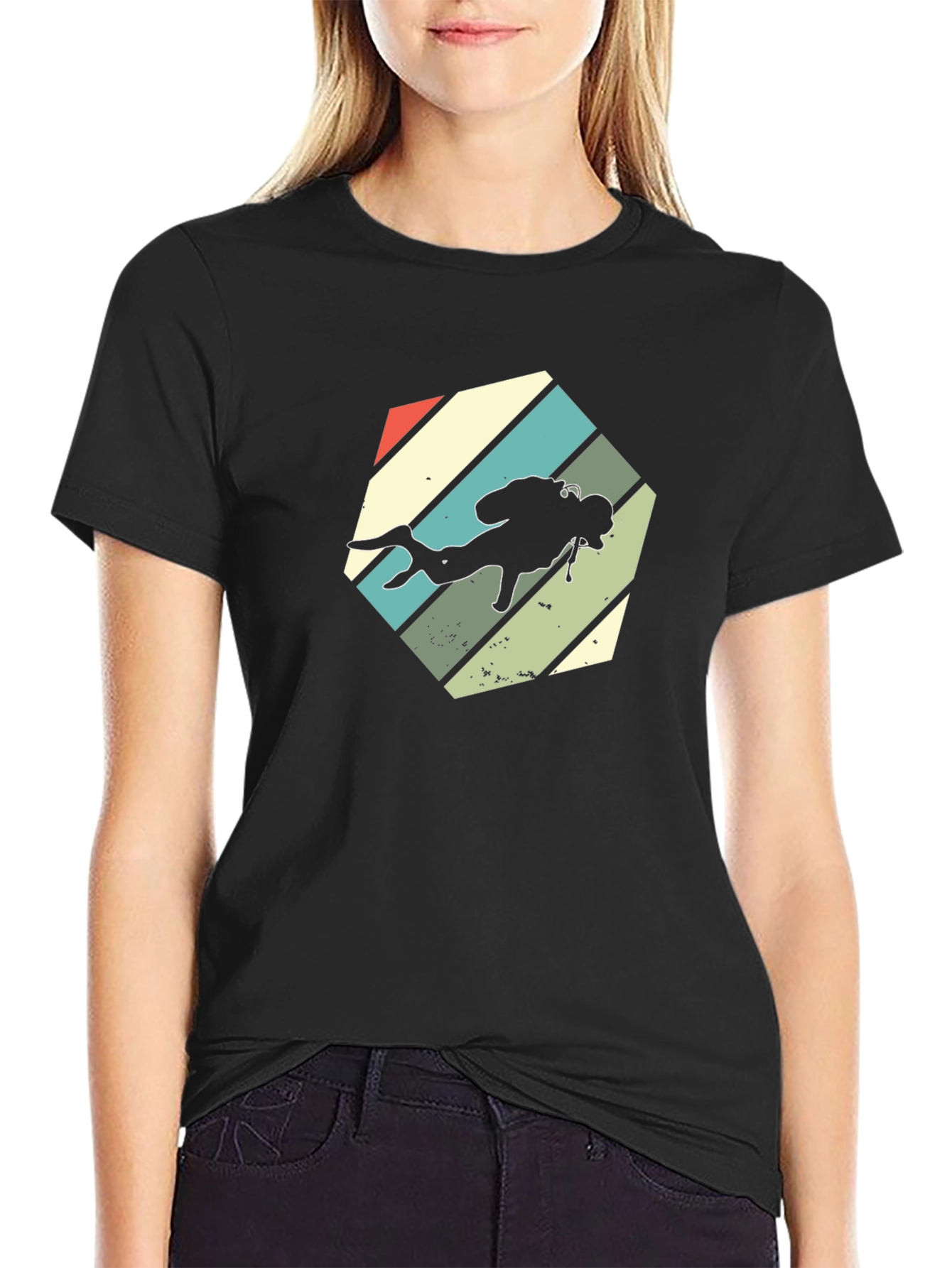 Retro Scuba Diver Graphic T-Shirt - Black