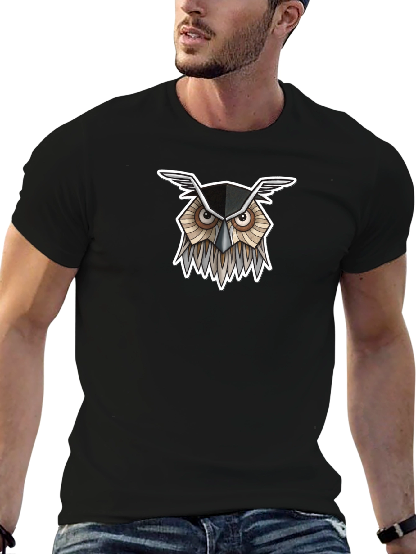 Cool Owl Graphic Tee - Black Cotton T-Shirt