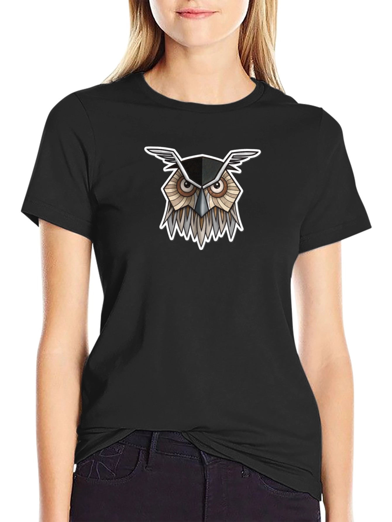 Cool Owl Graphic Tee - Black Cotton T-Shirt