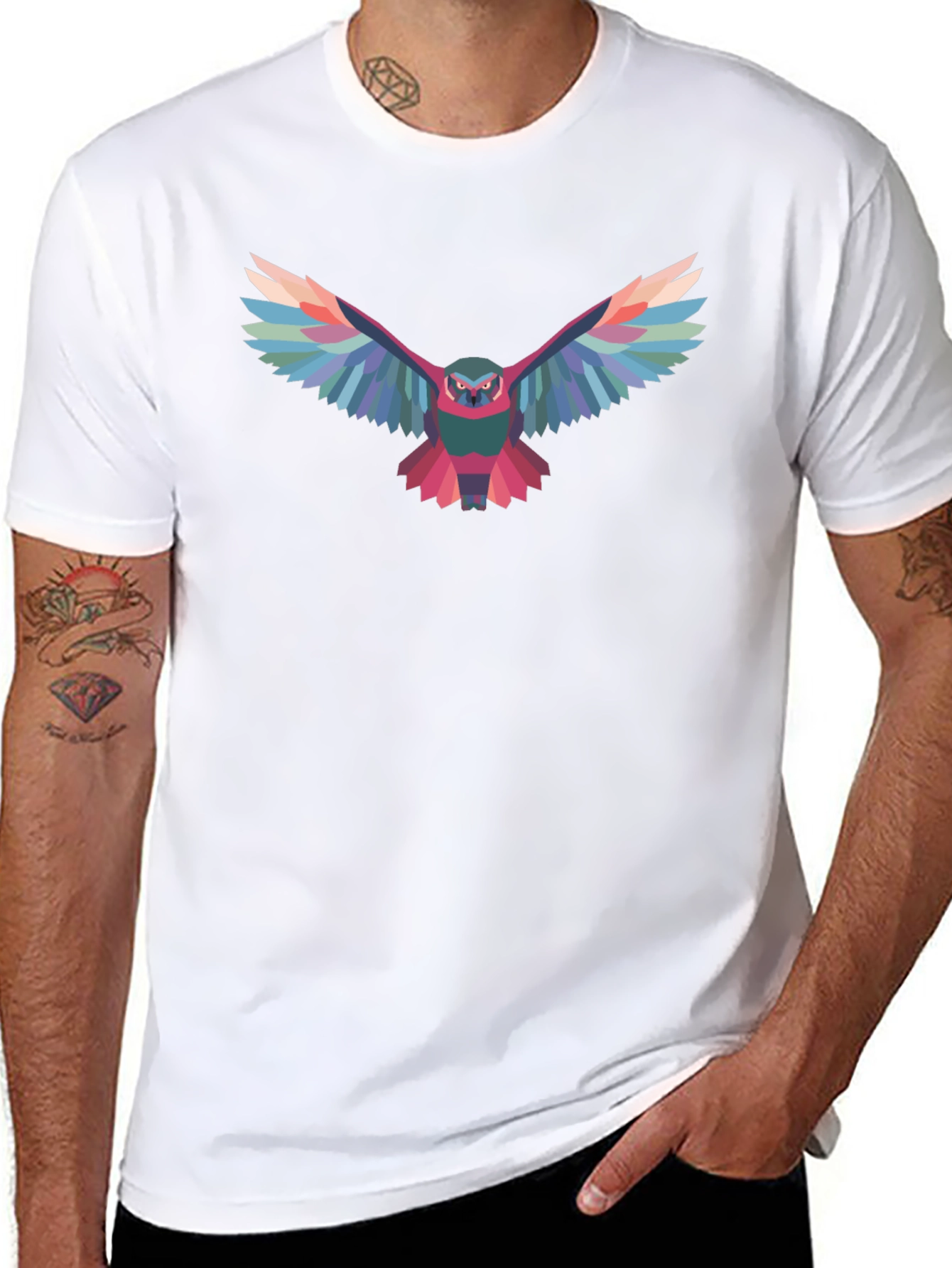 Geometric Owl Graphic Black T-Shirt