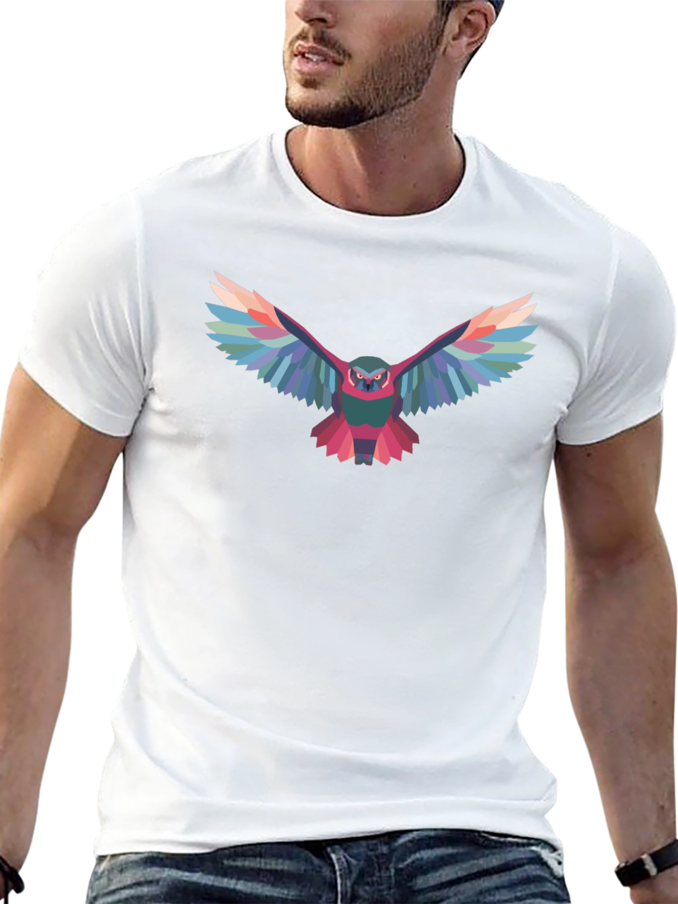 Geometric Owl Graphic Black T-Shirt