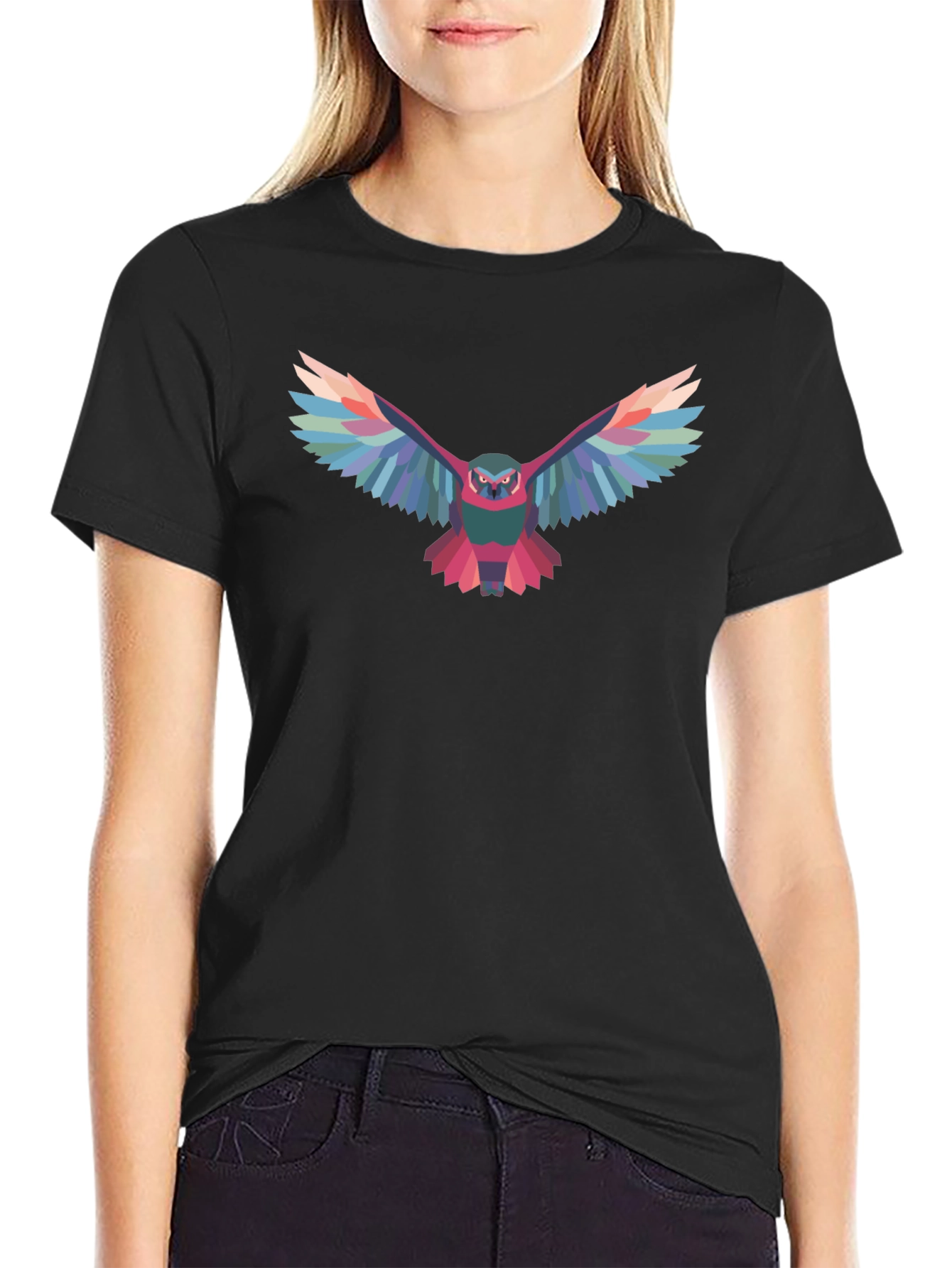 Geometric Owl Graphic Black T-Shirt