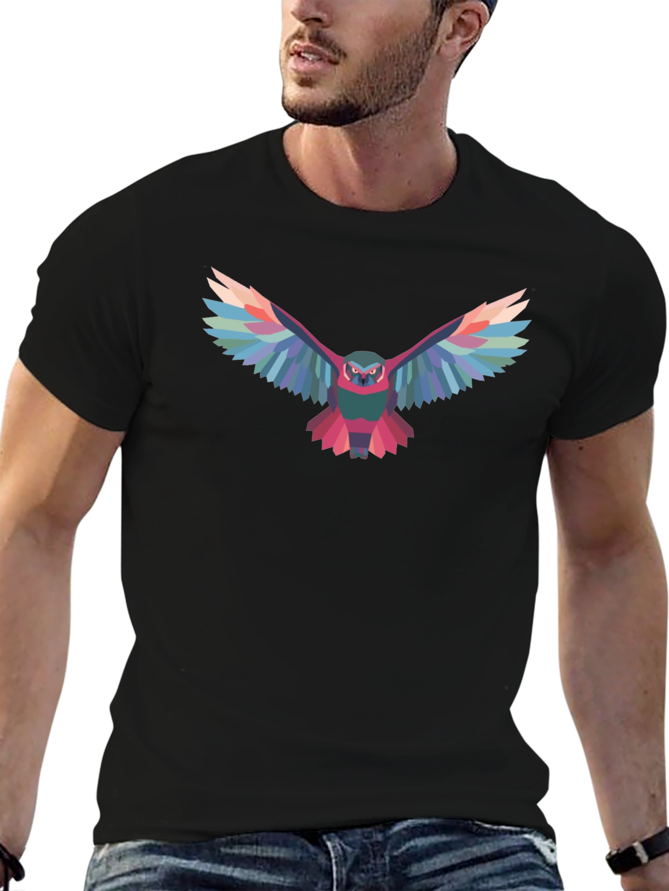 Geometric Owl Graphic Black T-Shirt
