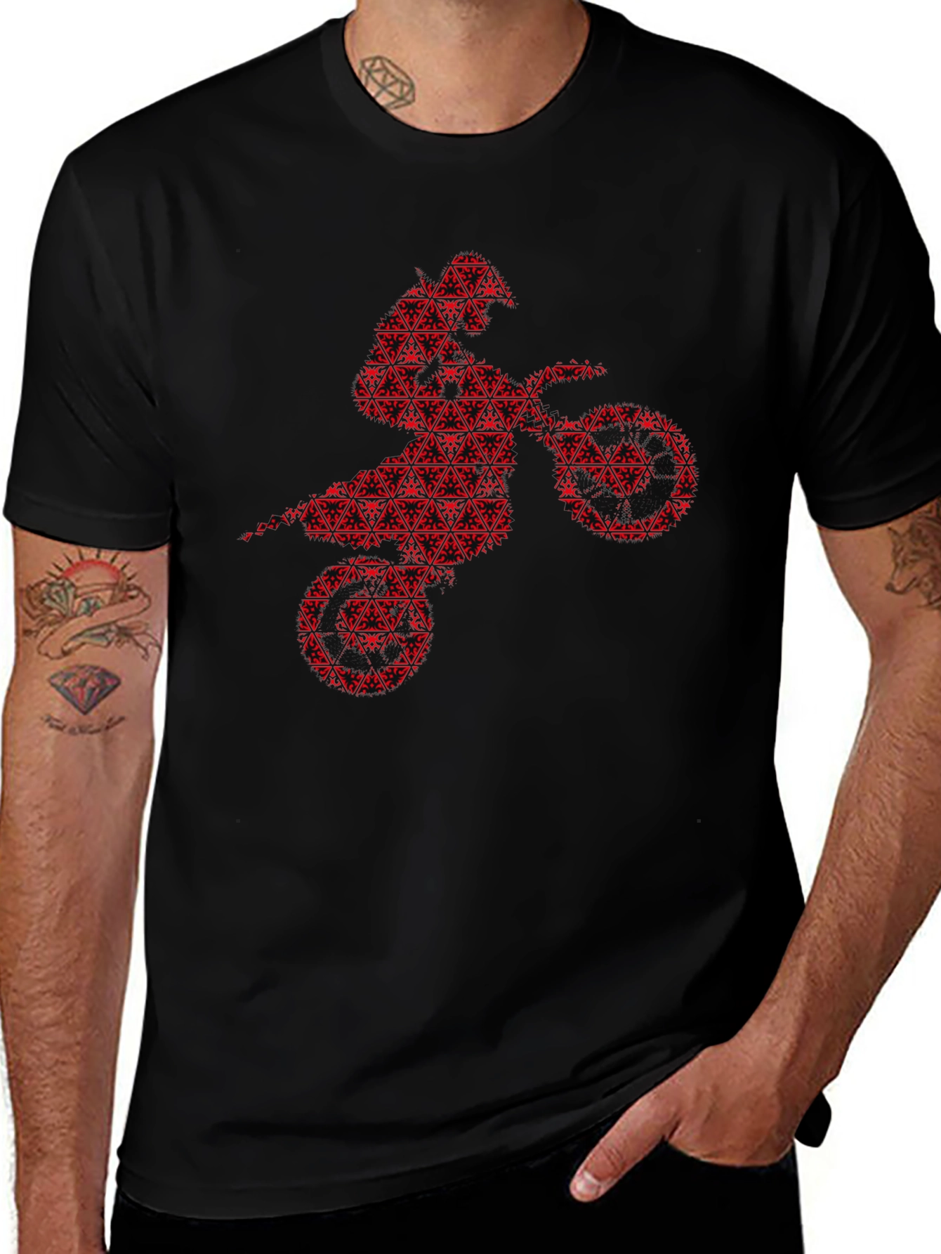 Red Motorcross Rider Black T-Shirt