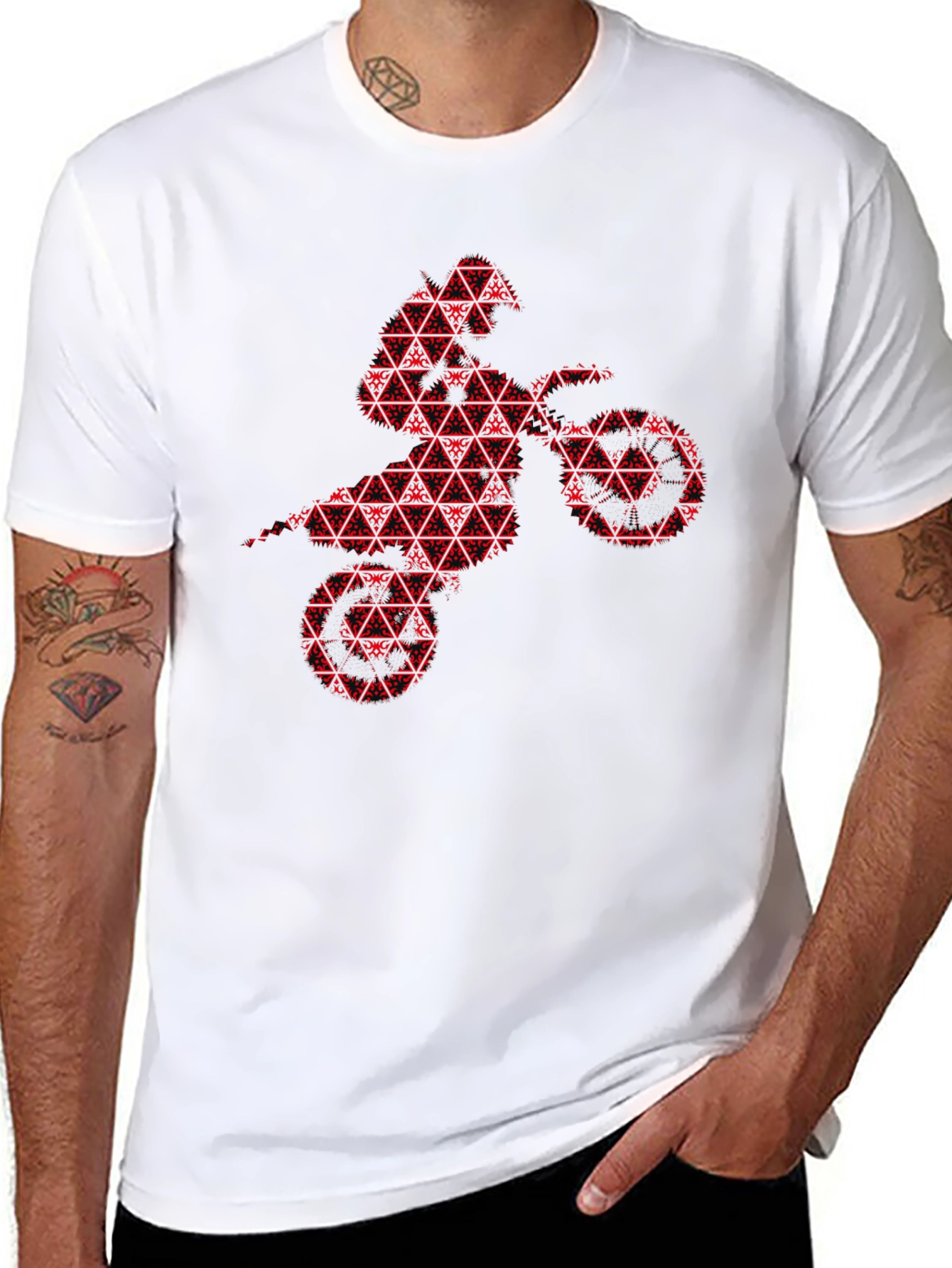 Red Motorcross Rider Black T-Shirt