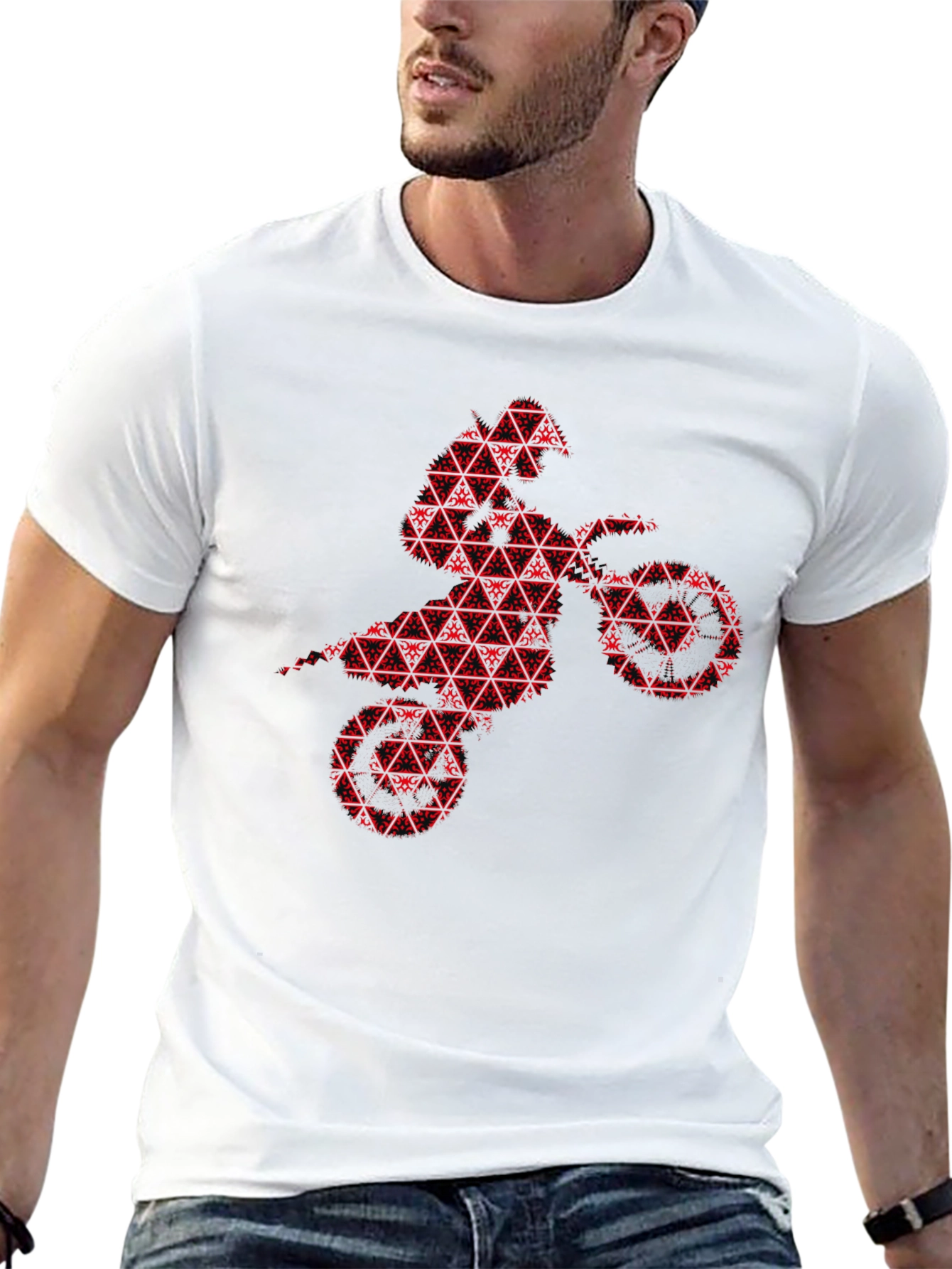 Red Motorcross Rider Black T-Shirt