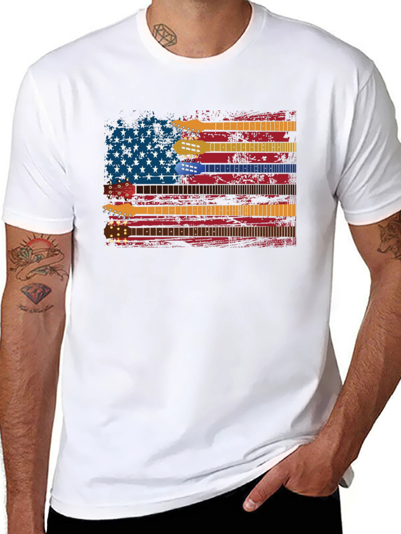 Guitar American Flag Graphic Tee - Music Lovers Shirt