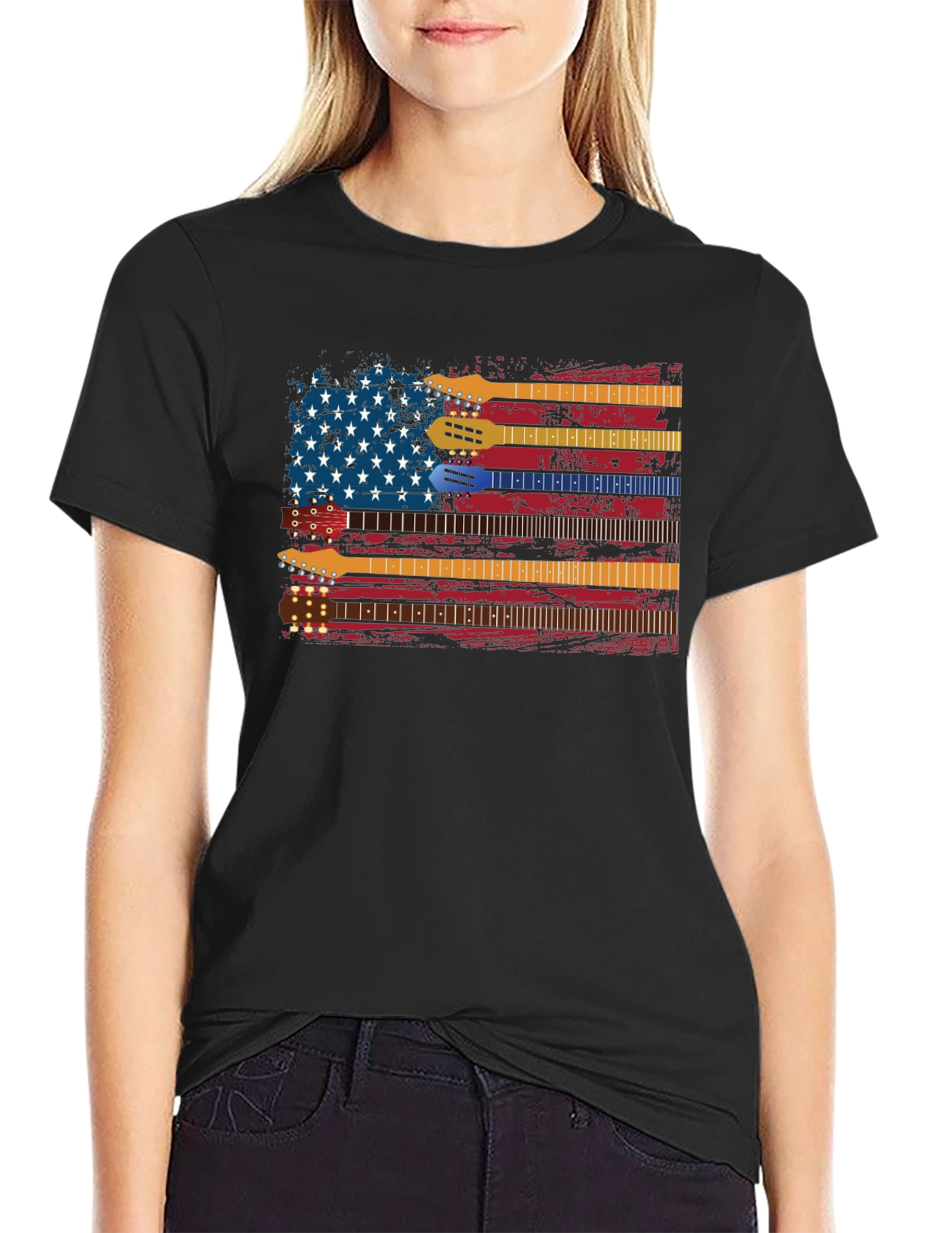 Guitar American Flag Graphic Tee - Music Lovers Shirt