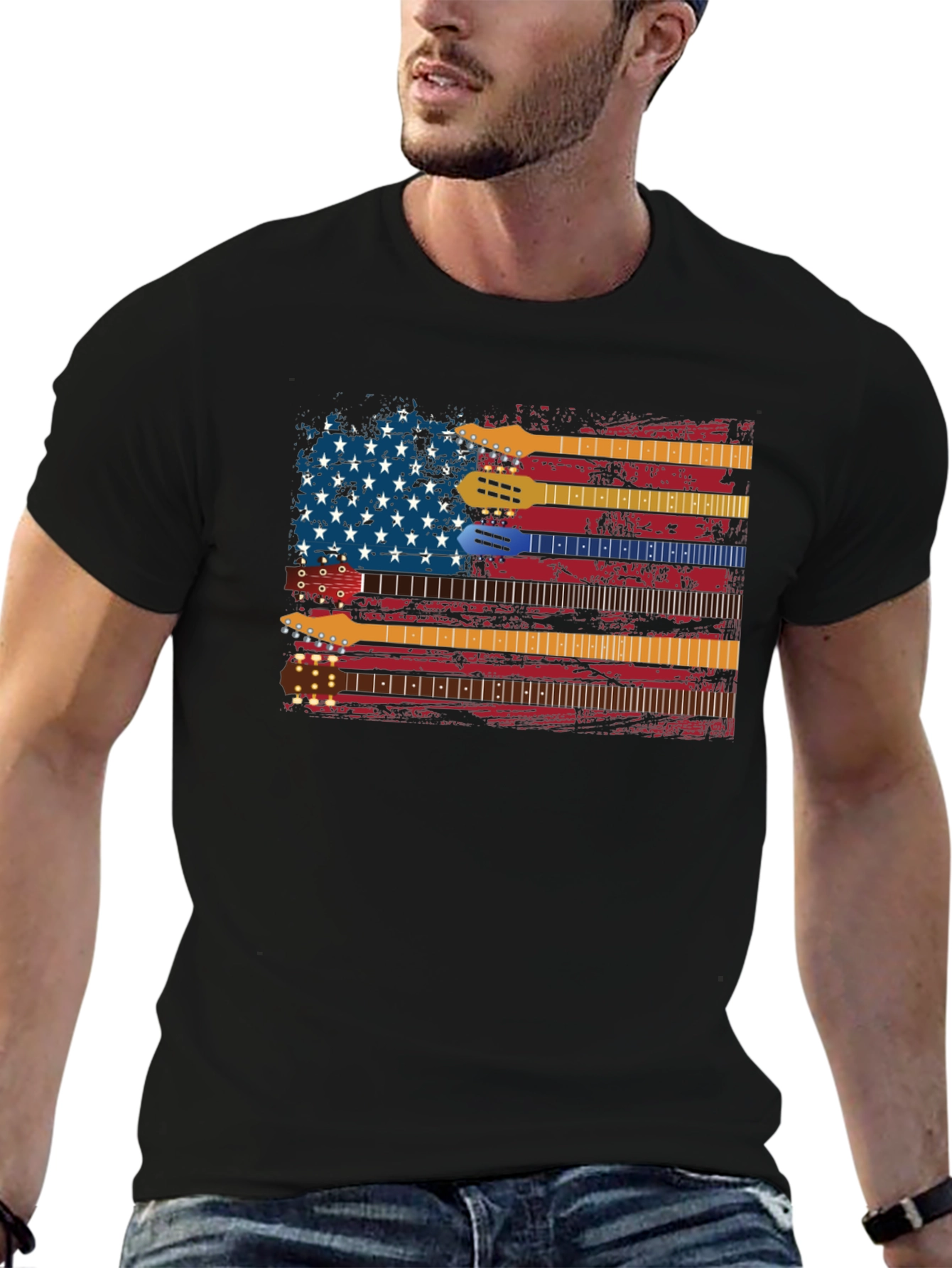 Guitar American Flag Graphic Tee - Music Lovers Shirt