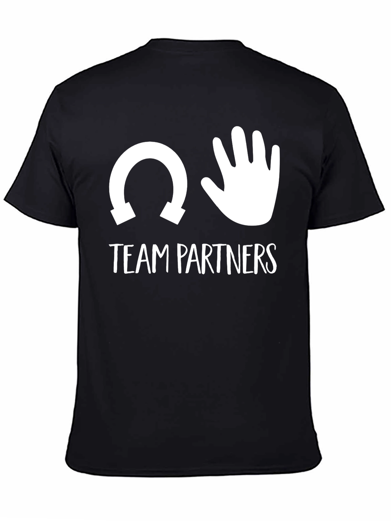 Team Partners T-Shirt Horseshoe Hand Funny Black Cotton