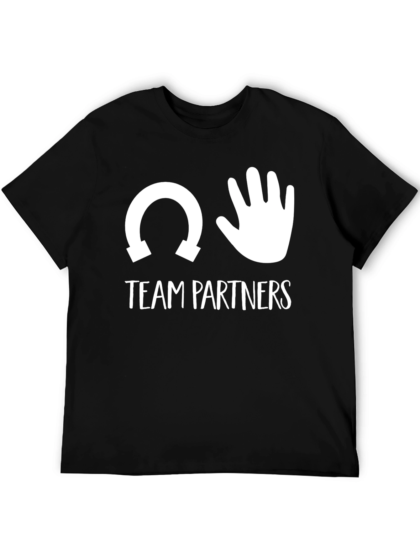 Team Partners T-Shirt Horseshoe Hand Funny Black Cotton