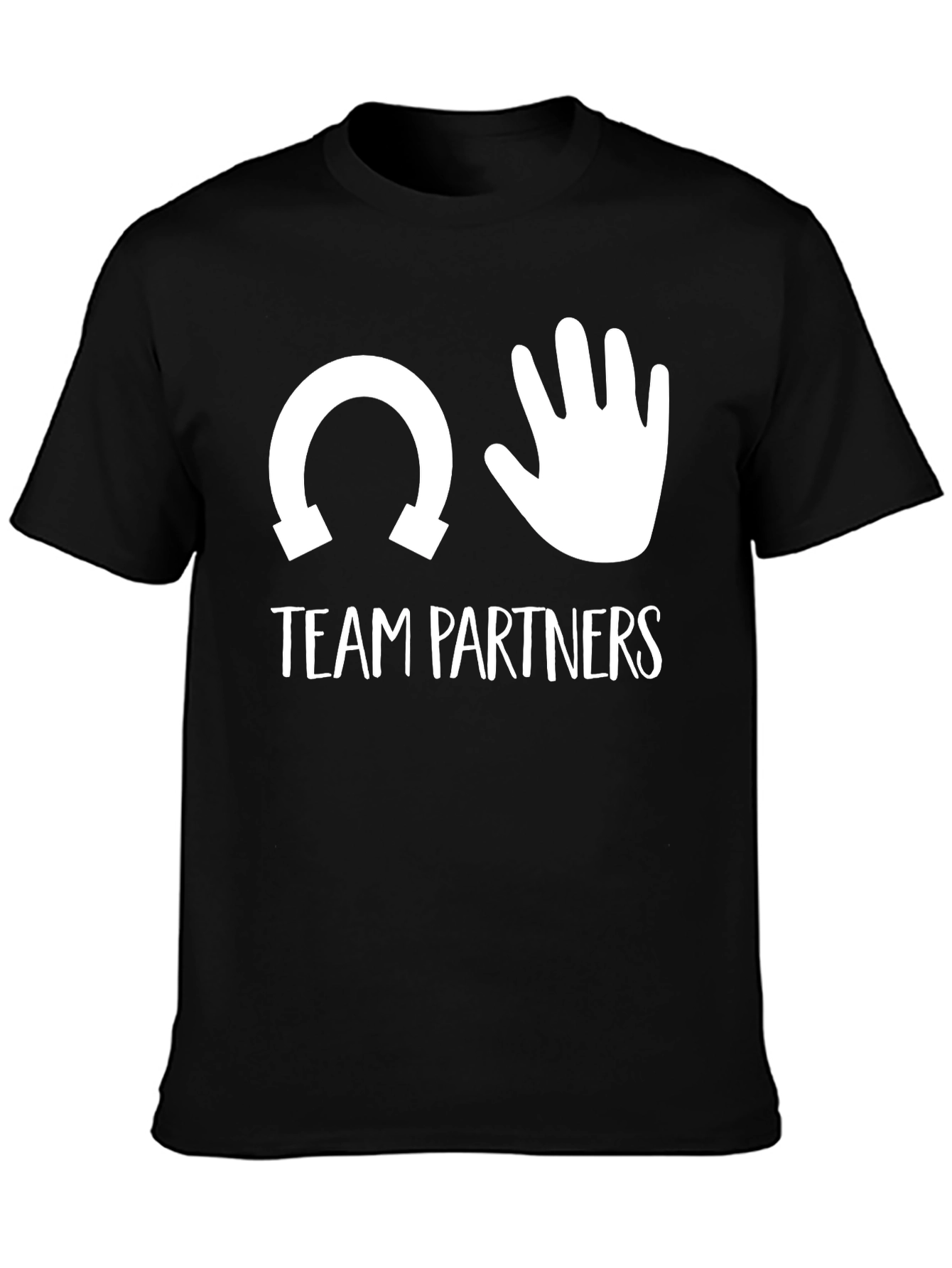 Team Partners T-Shirt Horseshoe Hand Funny Black Cotton
