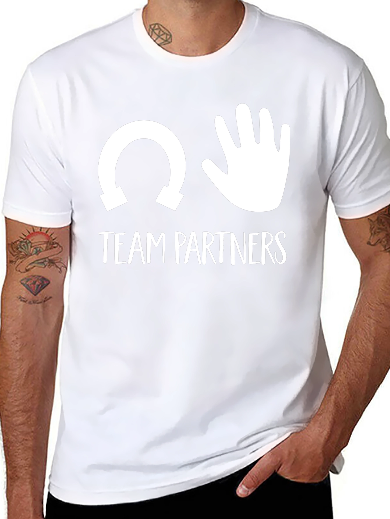 Team Partners T-Shirt Horseshoe Hand Funny Black Cotton