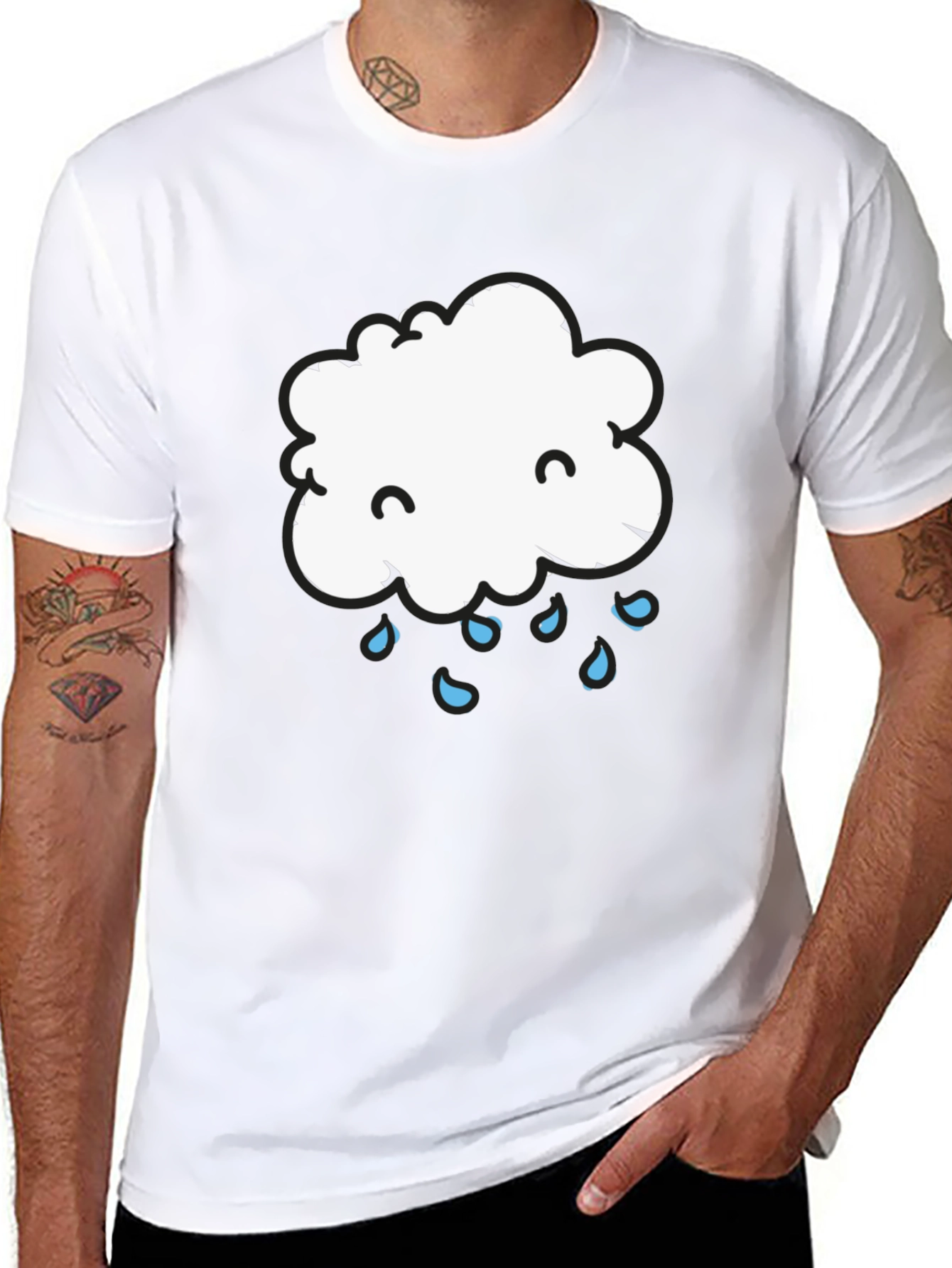 Cute Cloud Rain Graphic Tee - Black Cotton T-Shirt
