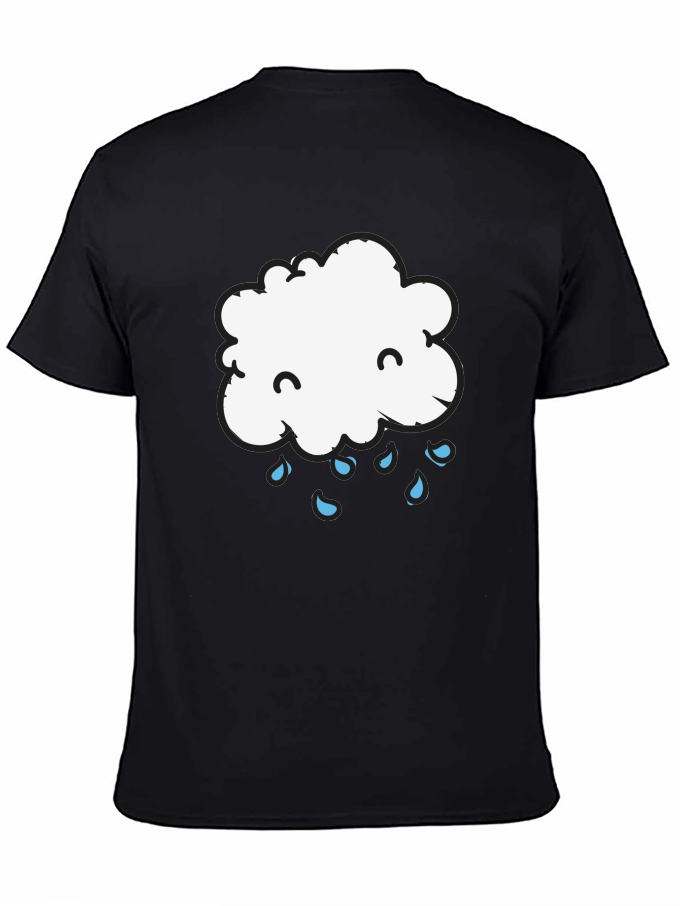 Cute Cloud Rain Graphic Tee - Black Cotton T-Shirt