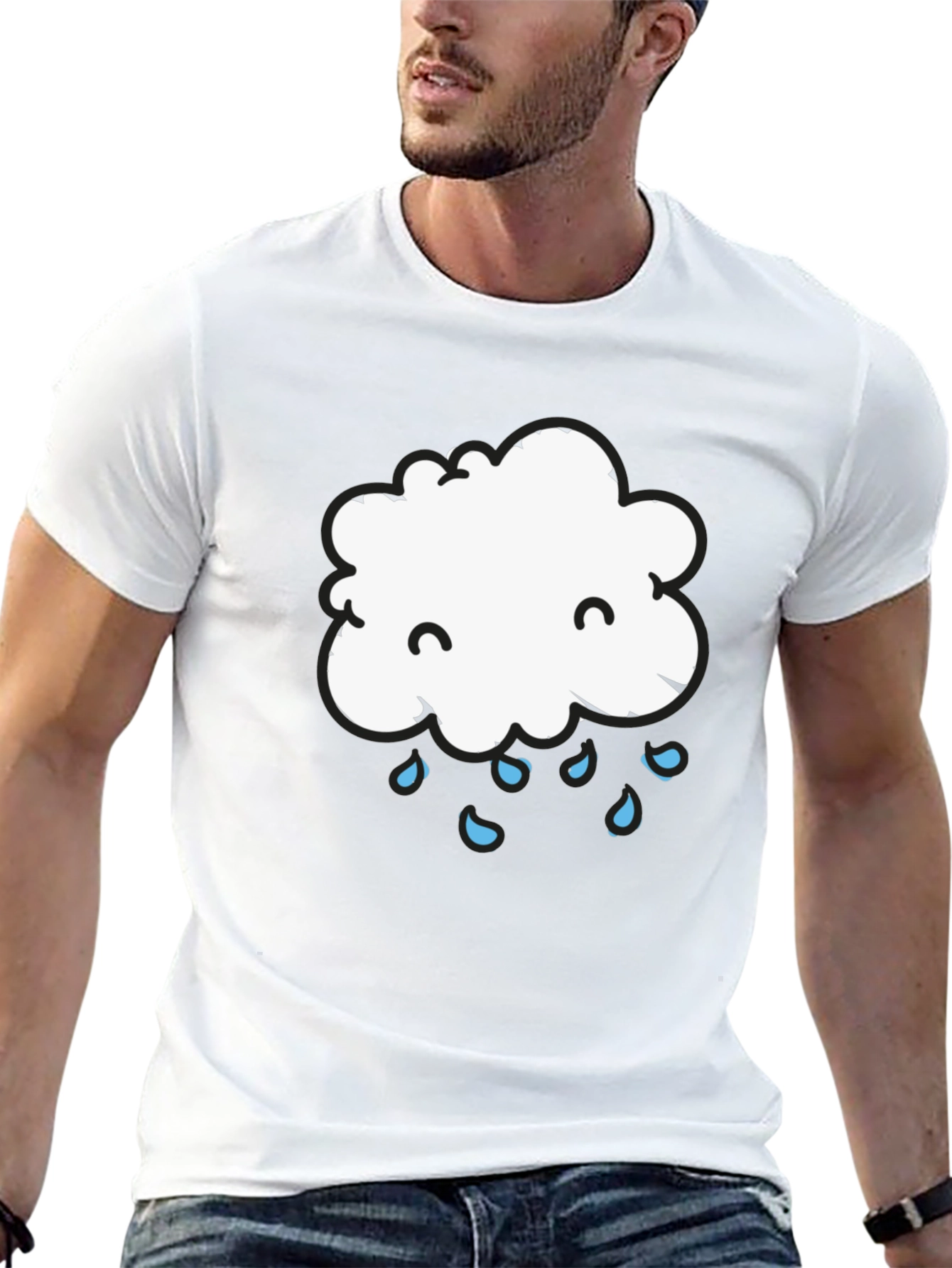 Cute Cloud Rain Graphic Tee - Black Cotton T-Shirt