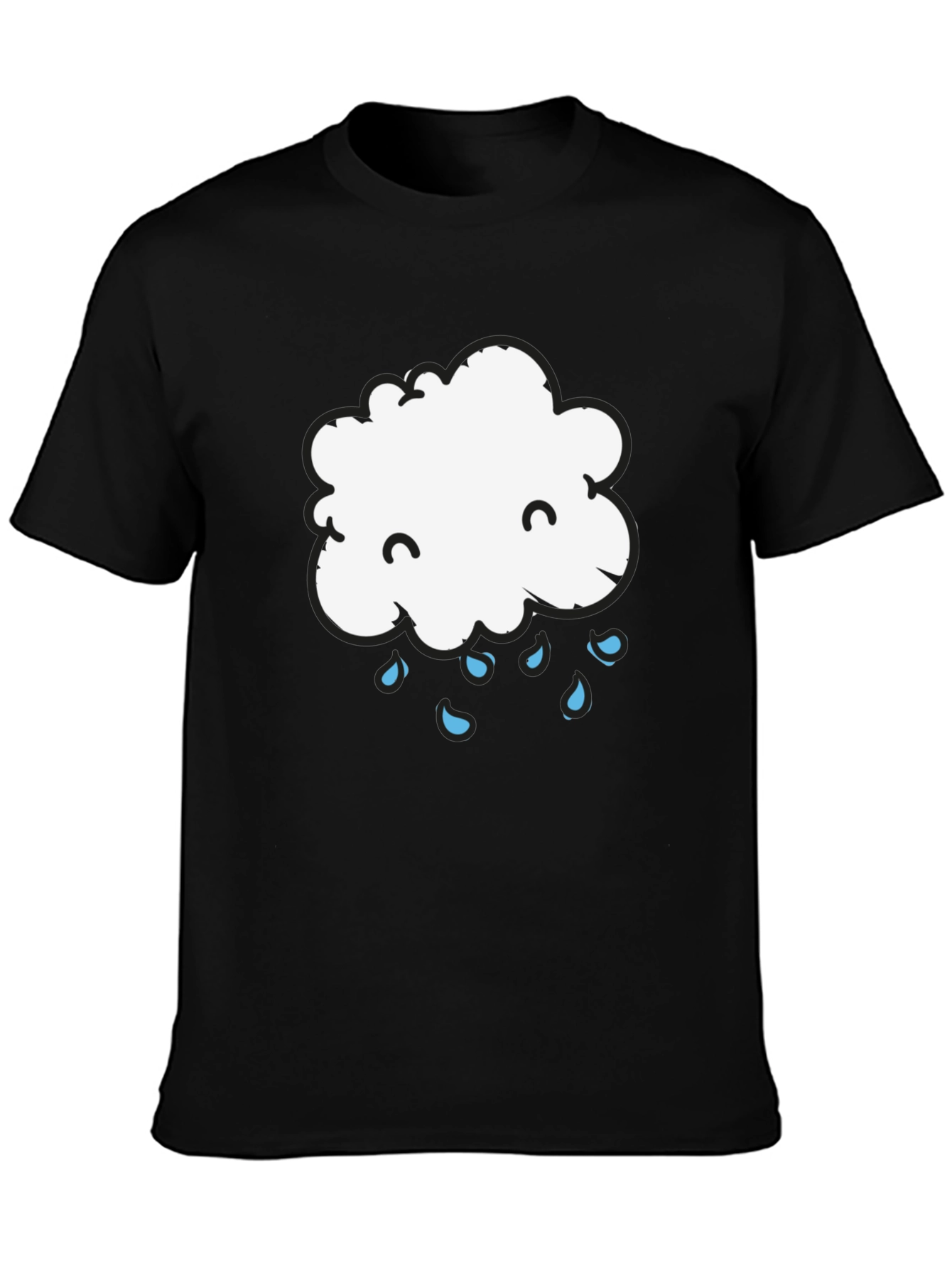 Cute Cloud Rain Graphic Tee - Black Cotton T-Shirt