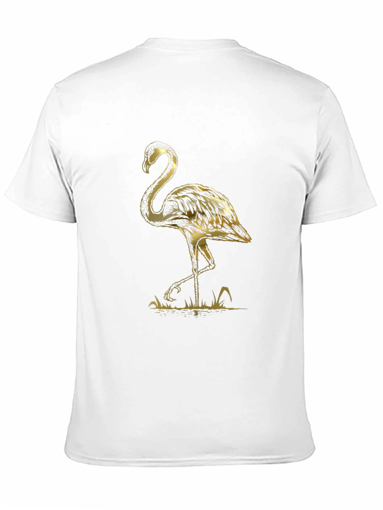 Black T-Shirt with Gold Flamingo Graphic Print