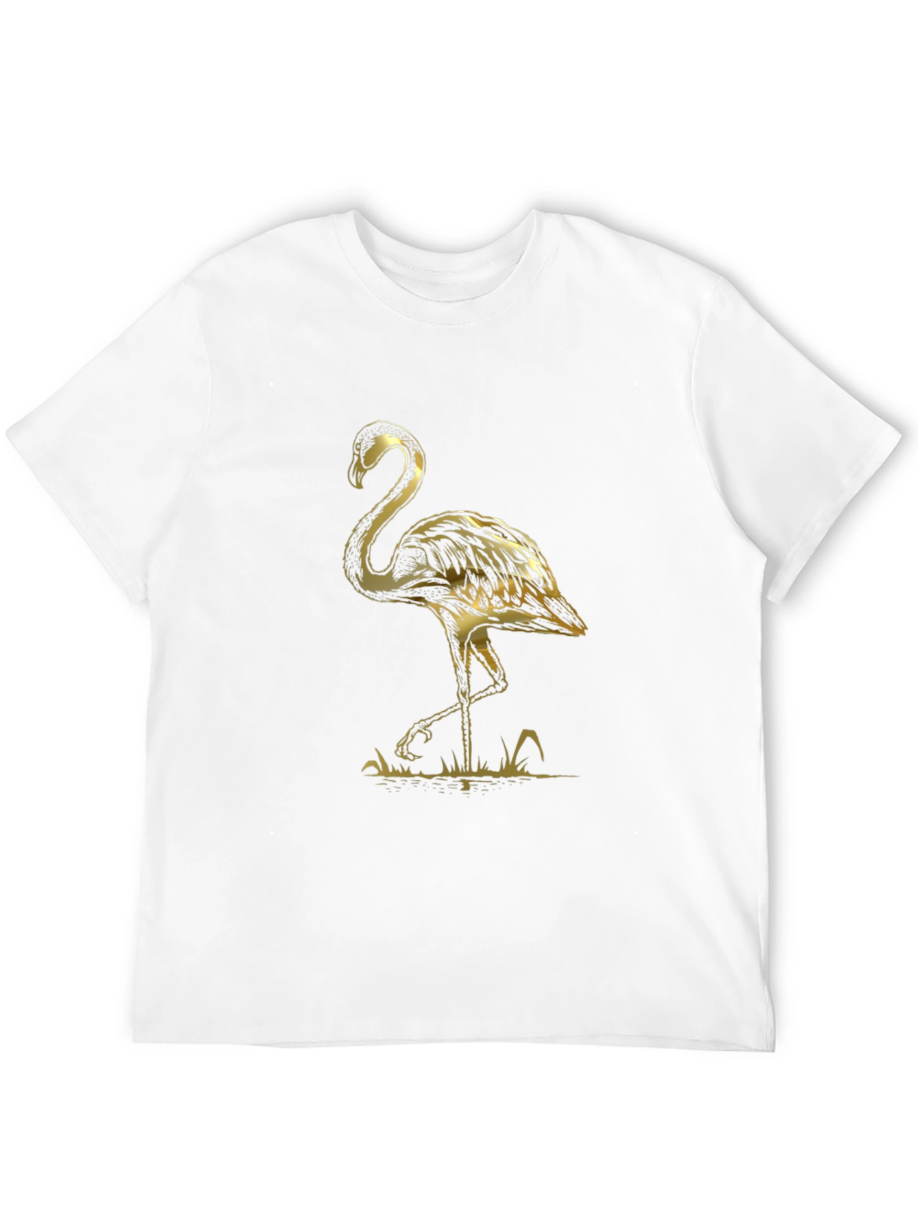 Black T-Shirt with Gold Flamingo Graphic Print
