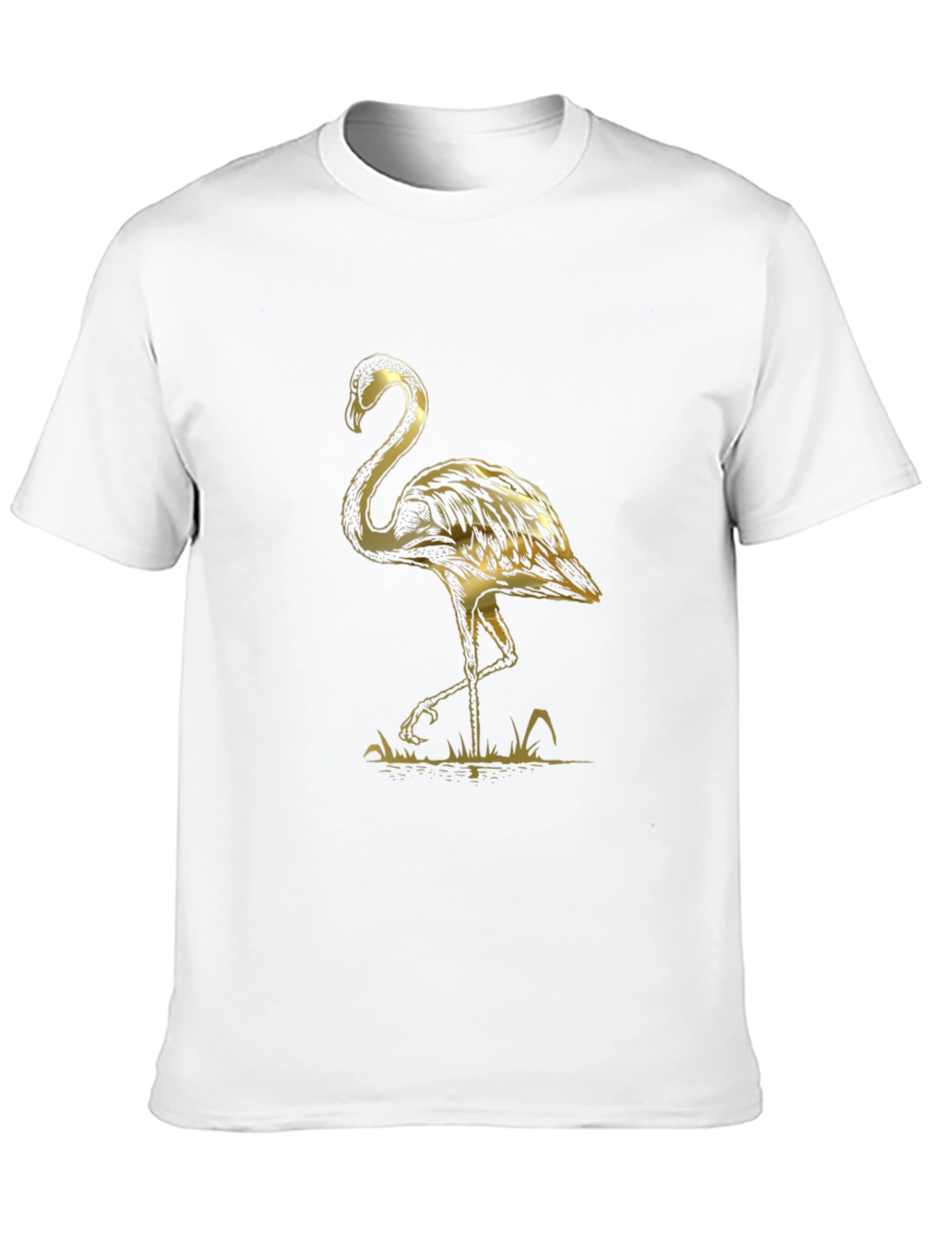 Black T-Shirt with Gold Flamingo Graphic Print