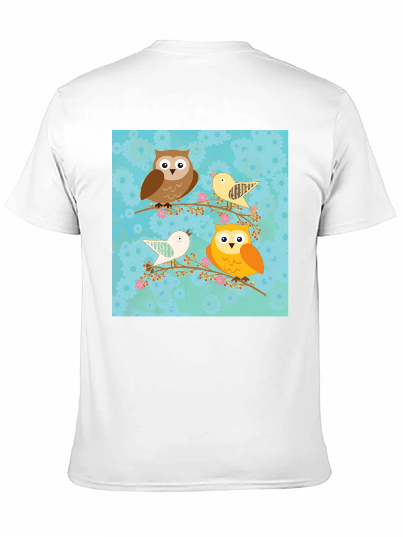 Cute Owl & Bird Graphic Print Black T-Shirt