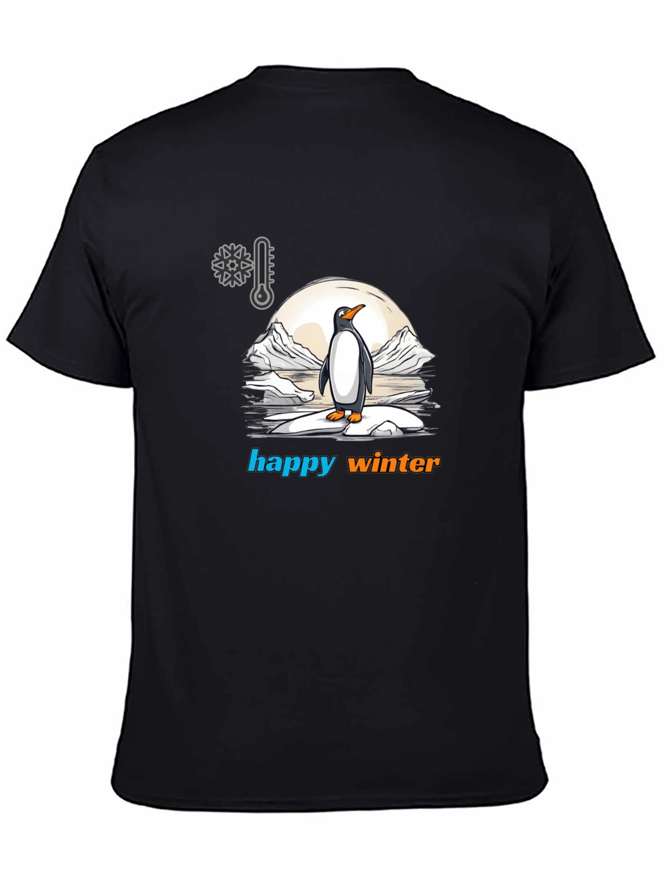Happy Winter Penguin Graphic Tee - Black