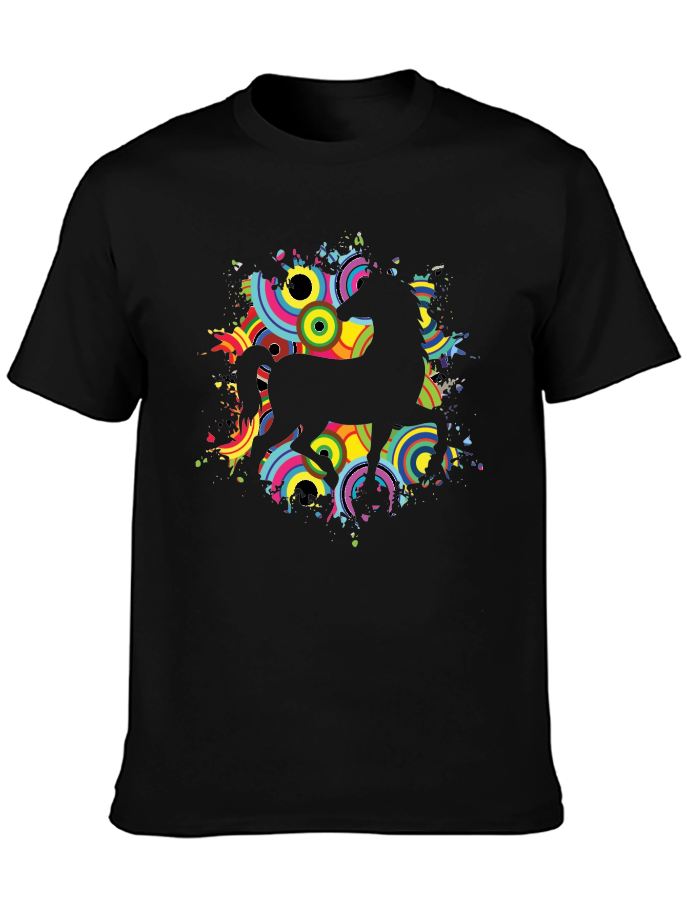 Black T-Shirt with Retro Unicorn Design