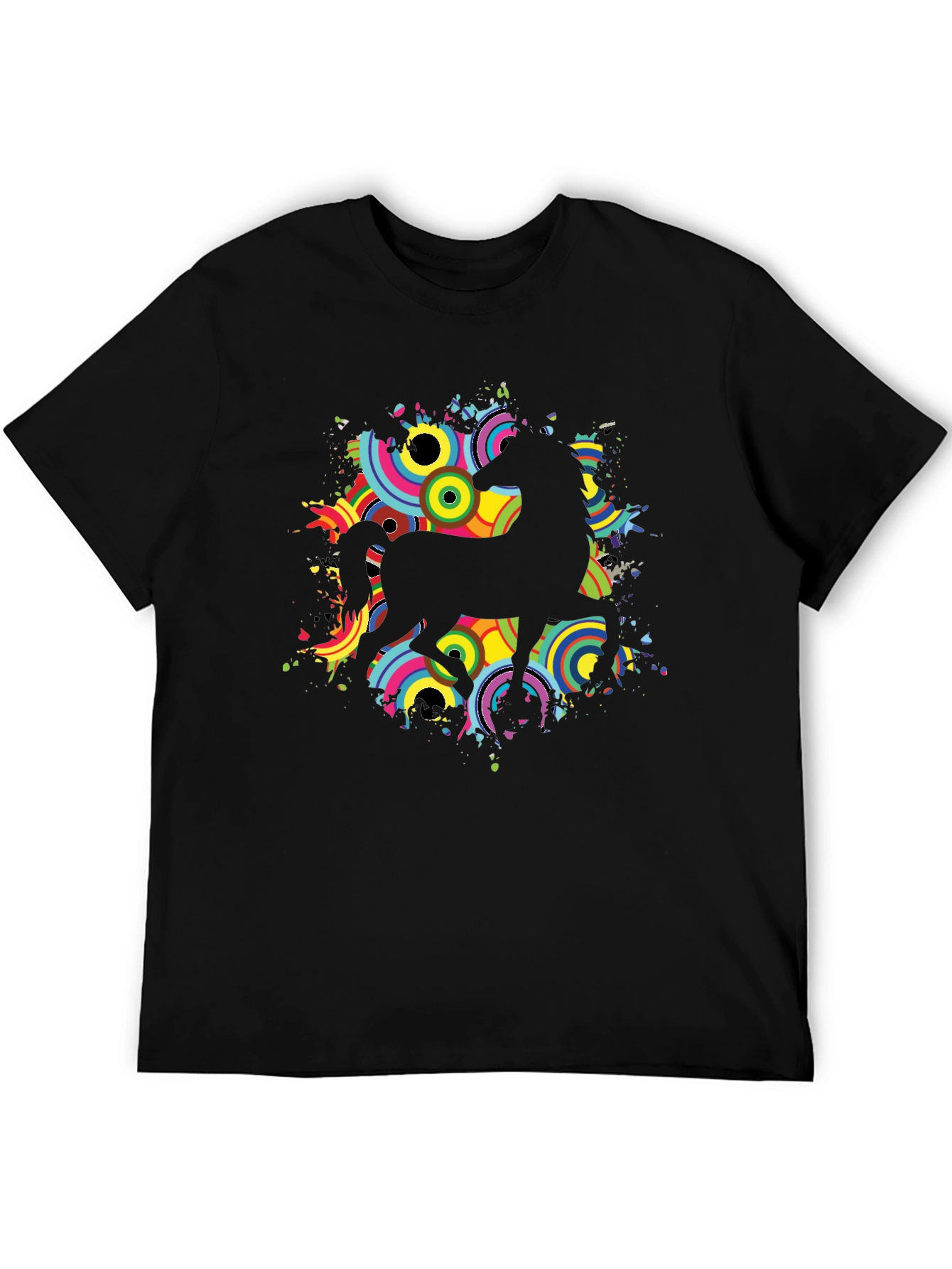Black T-Shirt with Retro Unicorn Design