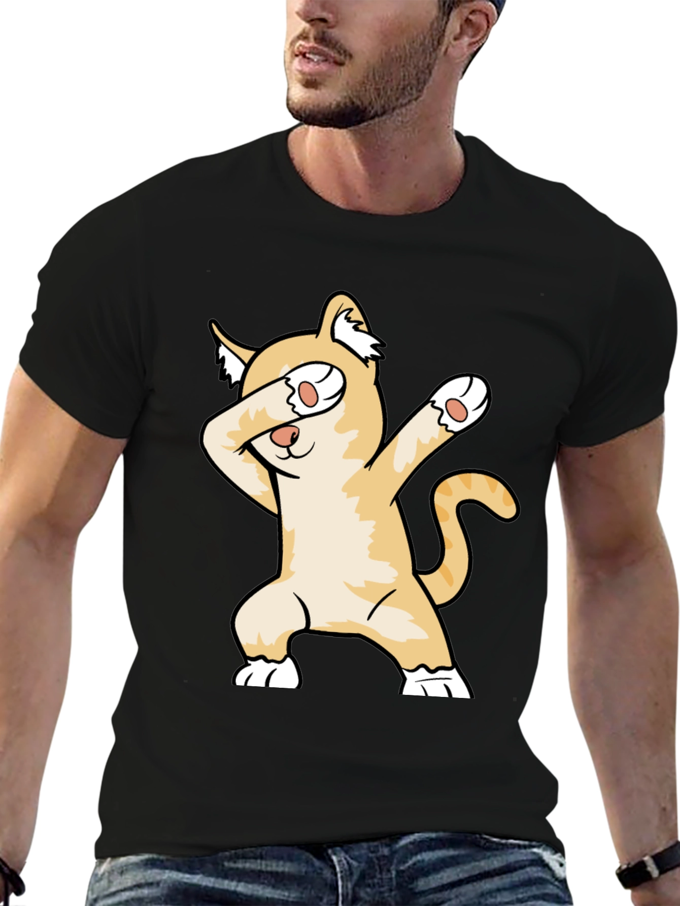 Dabbing Cat Graphic Tee - Unisex Black T-Shirt