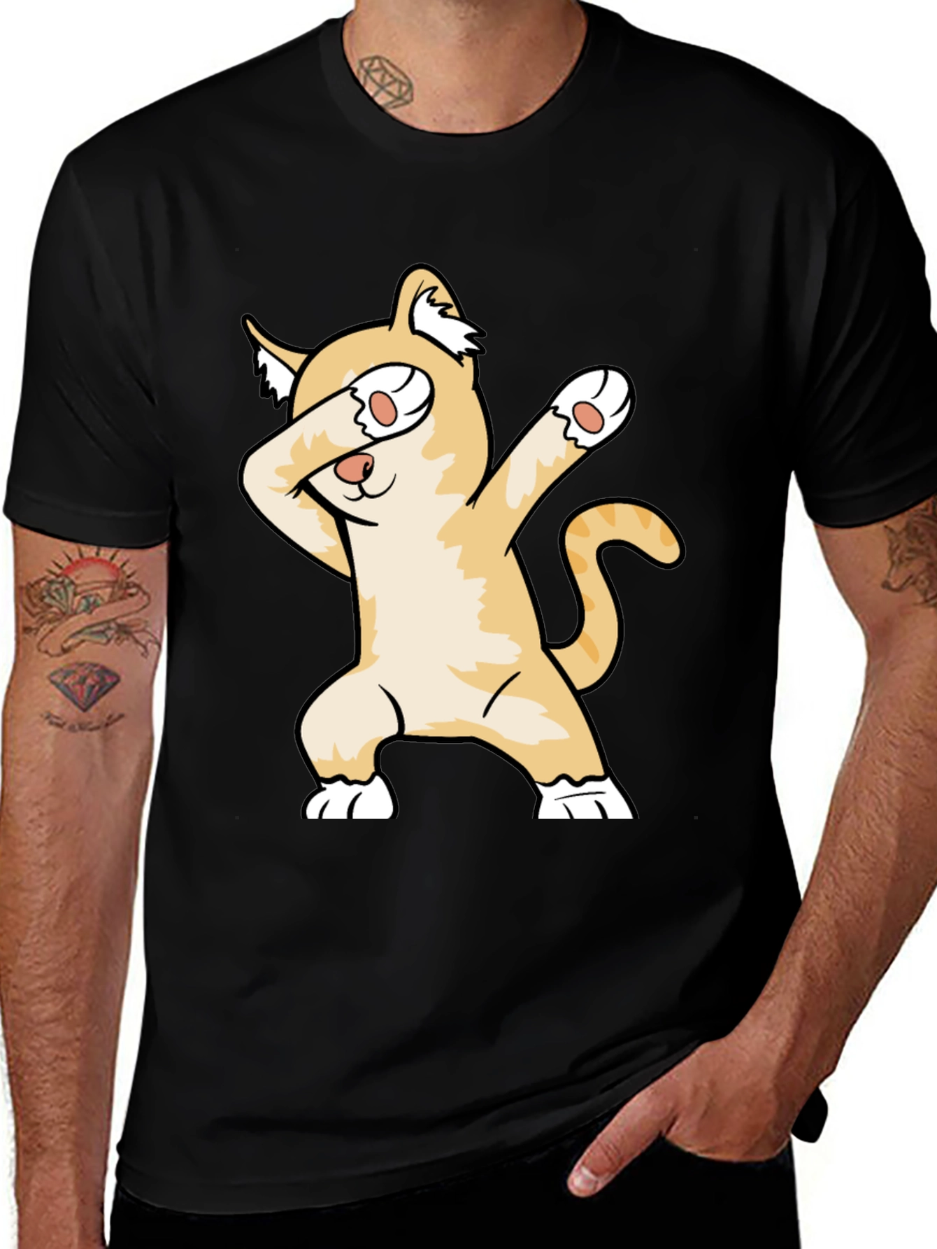 Dabbing Cat Graphic Tee - Unisex Black T-Shirt