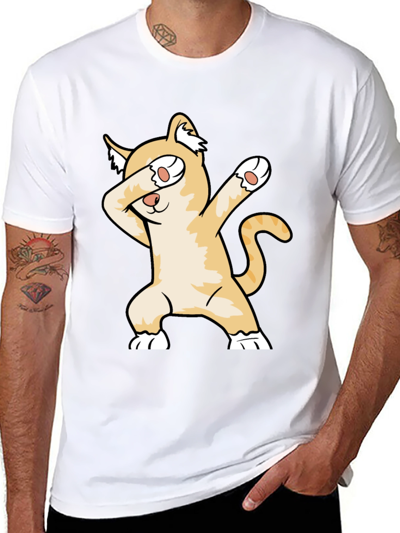 Dabbing Cat Graphic Tee - Unisex Black T-Shirt