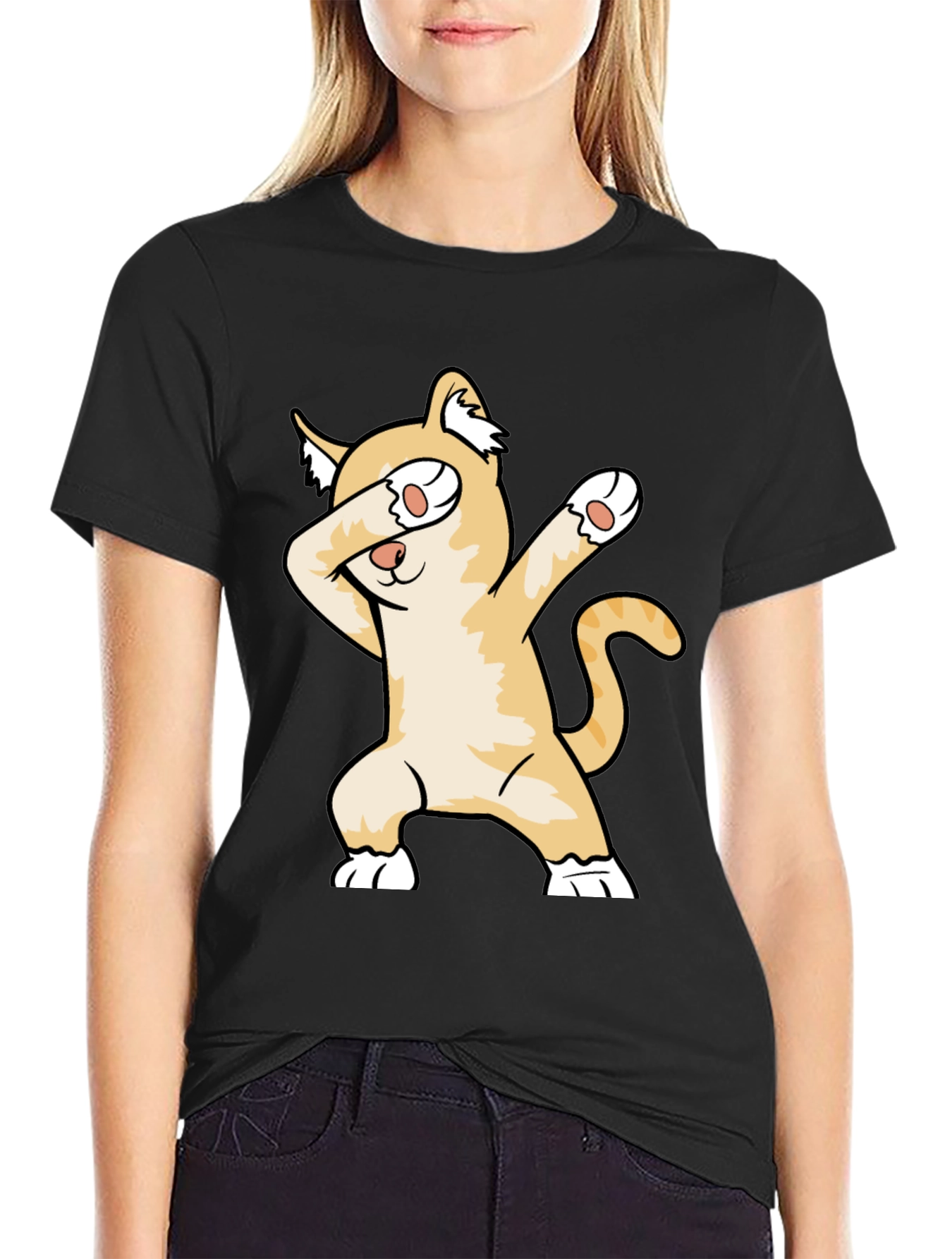 Dabbing Cat Graphic Tee - Unisex Black T-Shirt