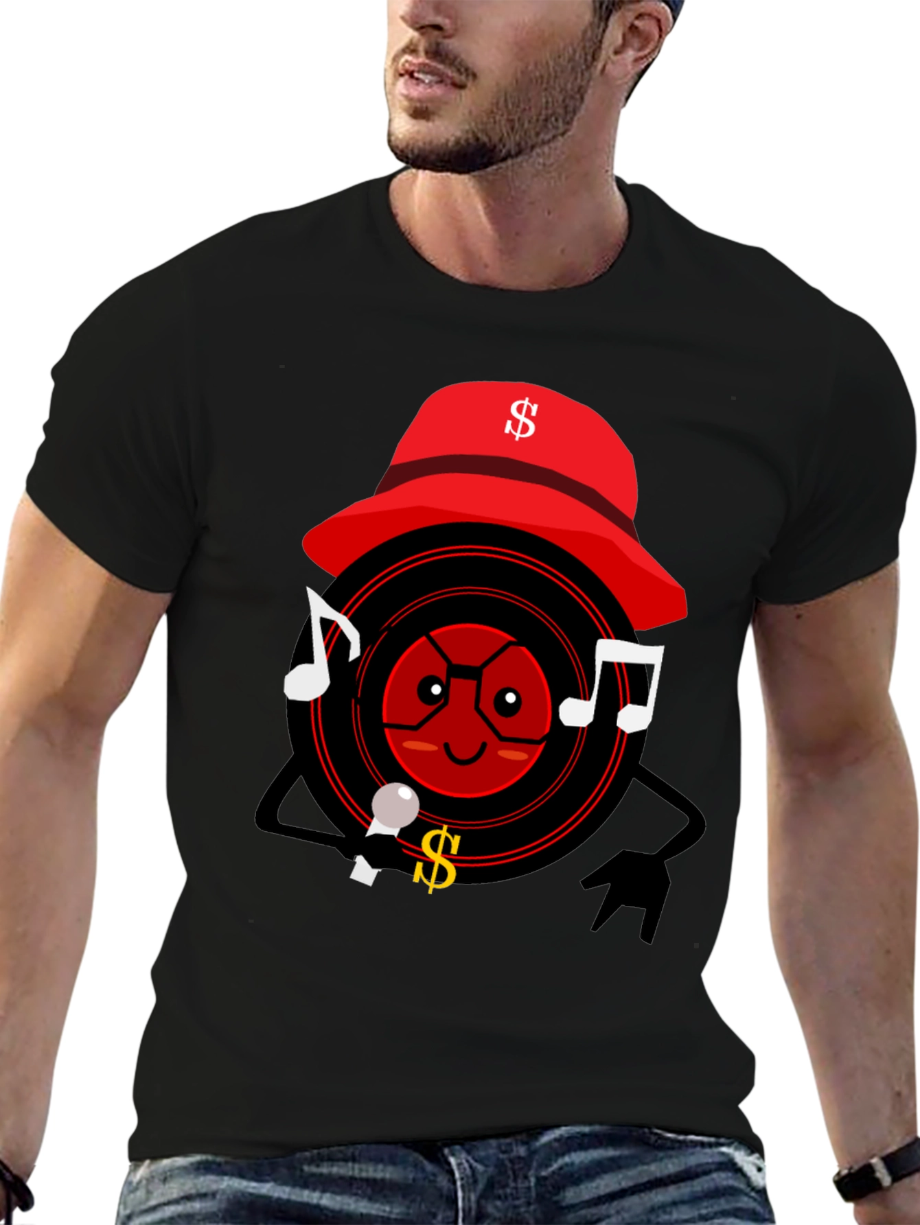 Cartoon Record Player Graphic T-Shirt