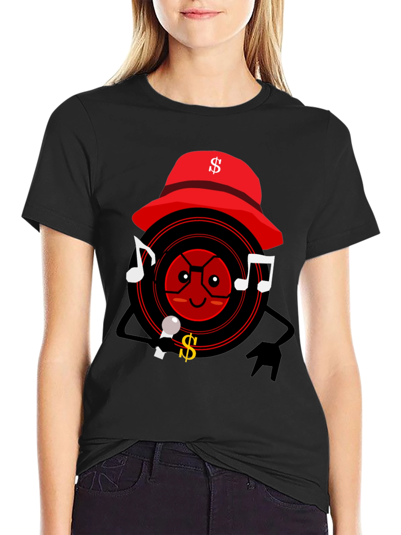 Cartoon Record Player Graphic T-Shirt