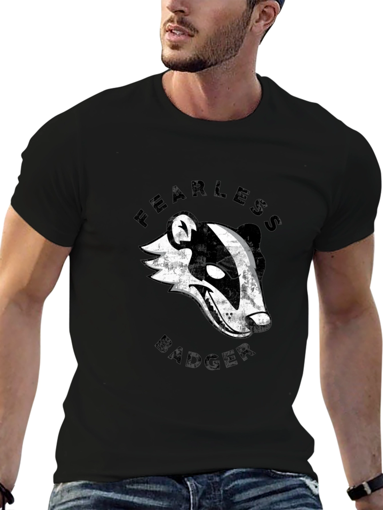 Fearless Badger Graphic Tee - Cool Mens Black T-Shirt