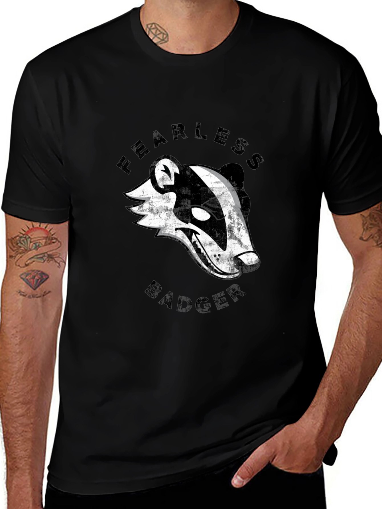 Fearless Badger Graphic Tee - Cool Mens Black T-Shirt